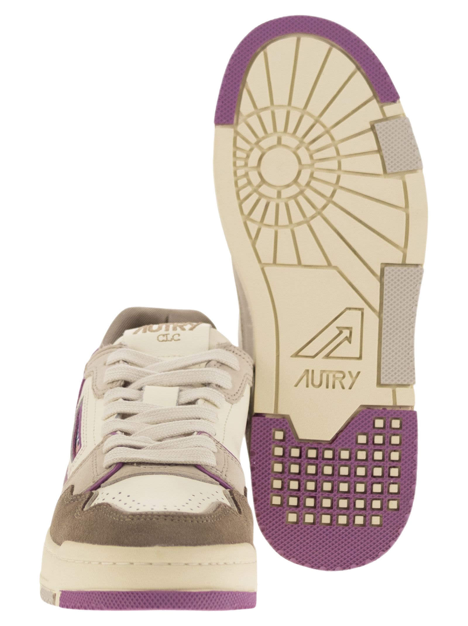 Shop Autry Clc - Leather Trainers In White/grey/fuchsia/tobacco