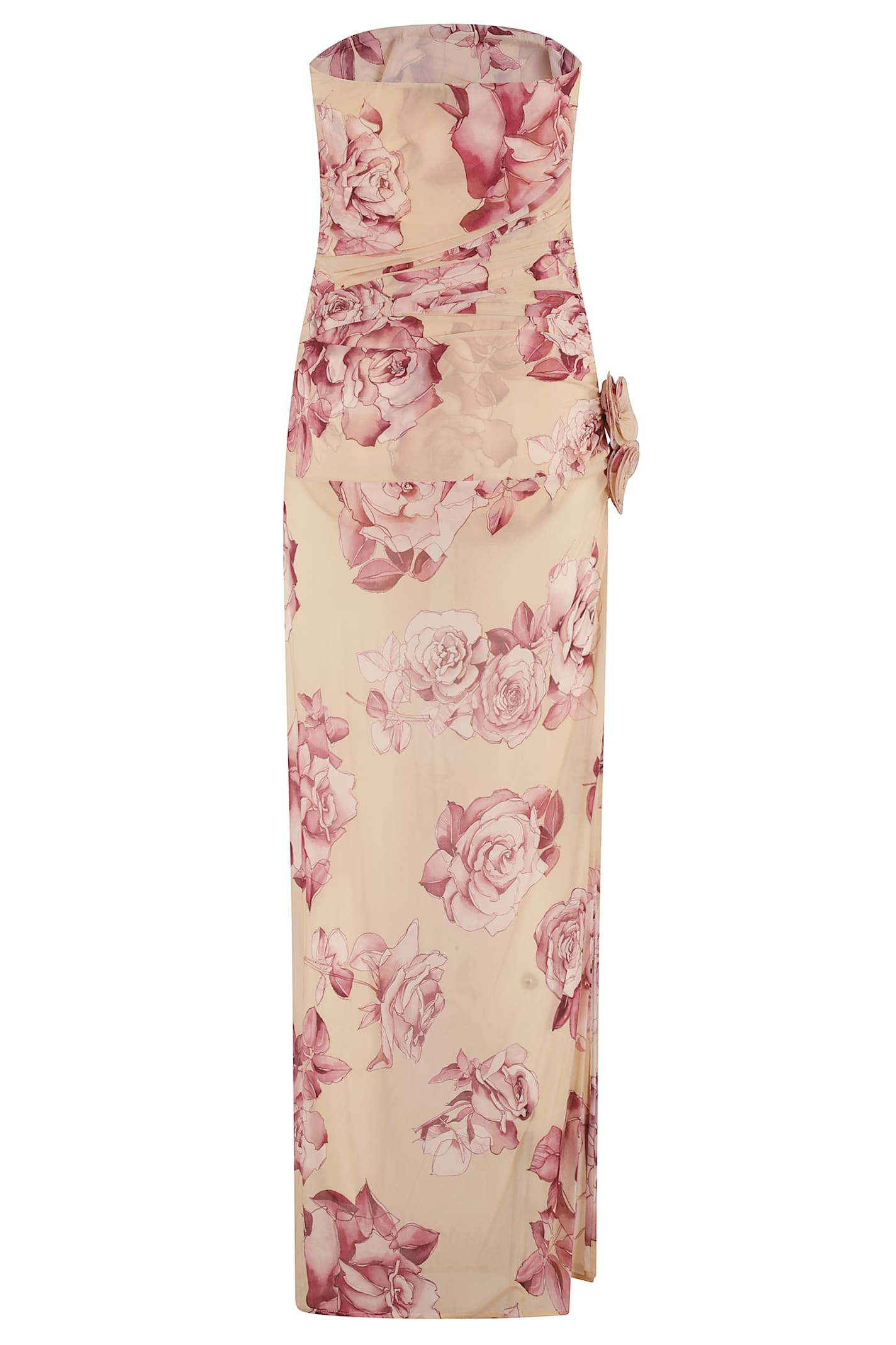 Magda Butrym Beige Floral Print Strapless Midi Dress In Beige