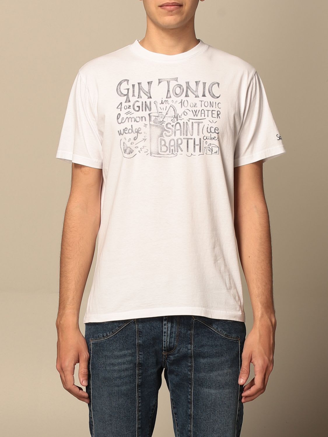 MC2 SAINT BARTH MC2 SAINT BARTH T-SHIRT MC2 SAINT BARTH T-SHIRT IN COTTON WITH GIN AND TONIC PRINT,TSHIRT MAN GIN INGREDIENTS 01N