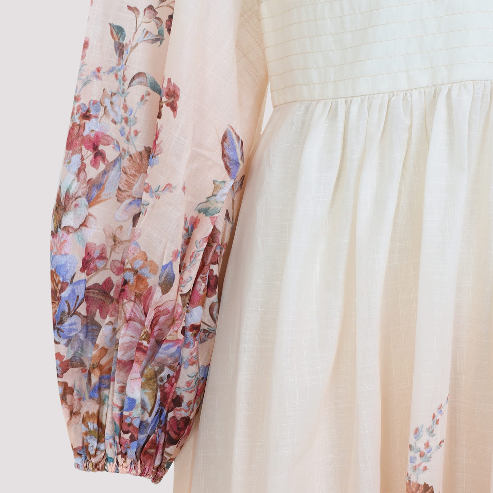 Zimmermann Ivory Floral Cotton Dress In Multi
