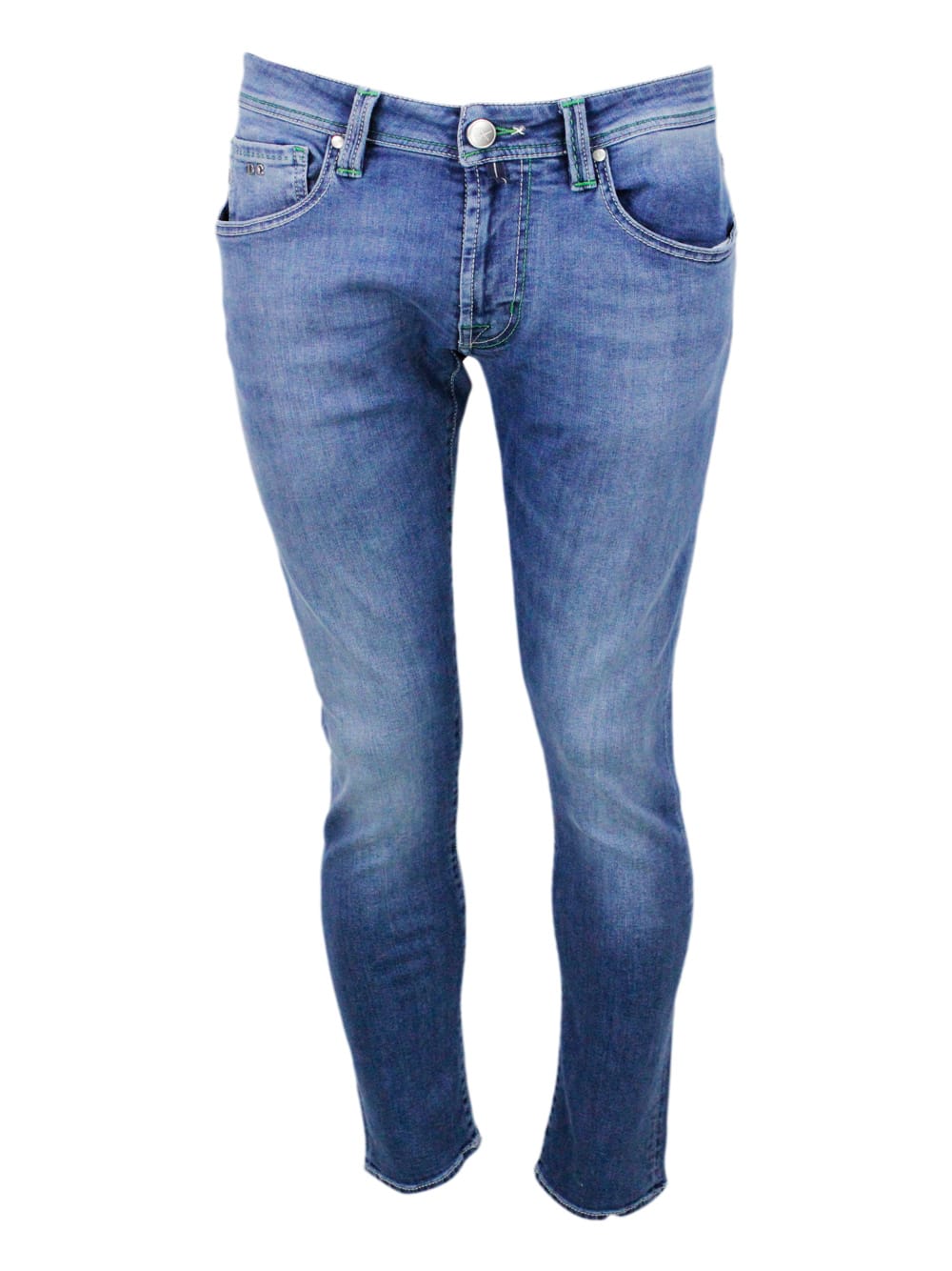 Shop Sartoria Tramarossa Leonardo Zip Montecarlo Trousers In 5-pocket Super Stretch Selvedge Denim With Tone-on-tone Tailored