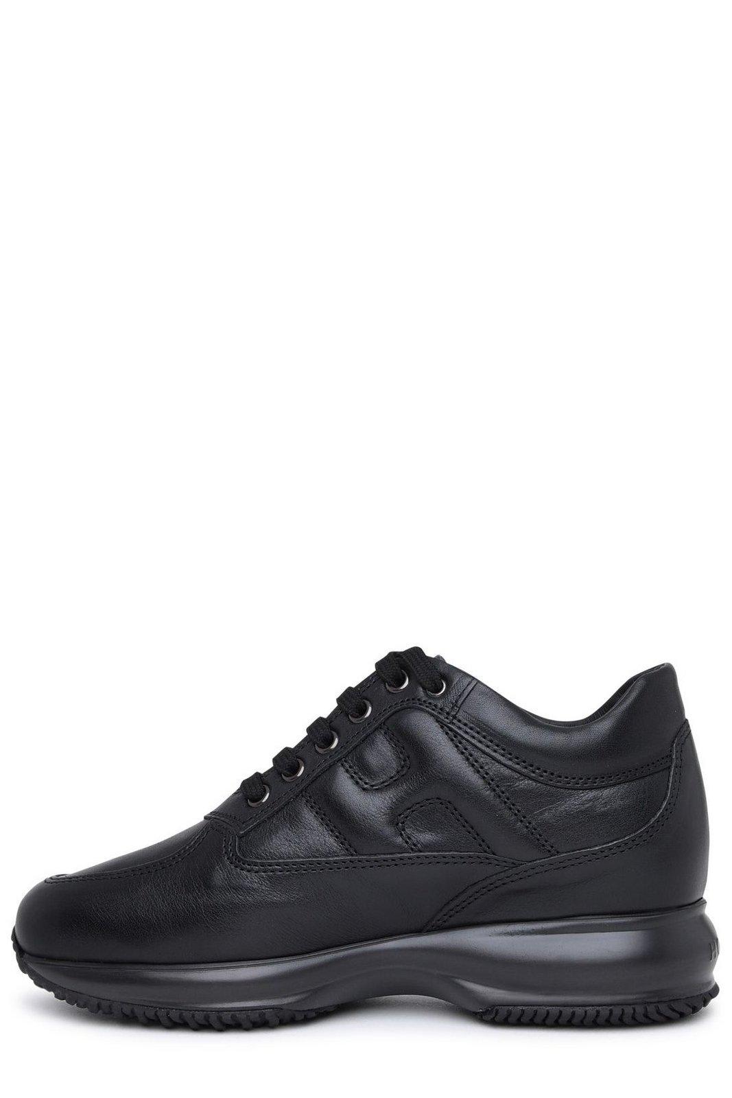 Shop Hogan Round-toe Lace-up Sneakers In Black