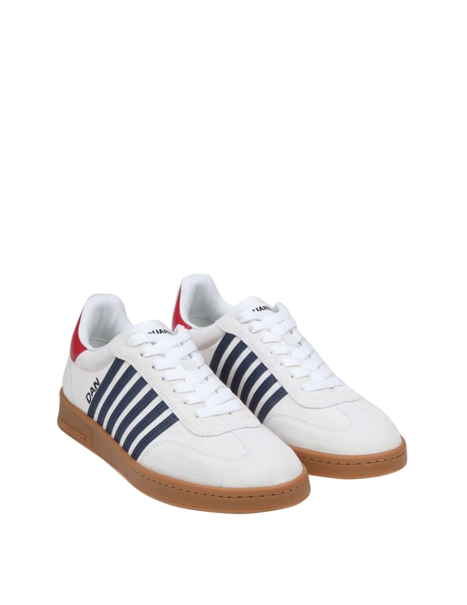 Shop Dsquared2 Boxer Sneakers In White/blue Suede Leather