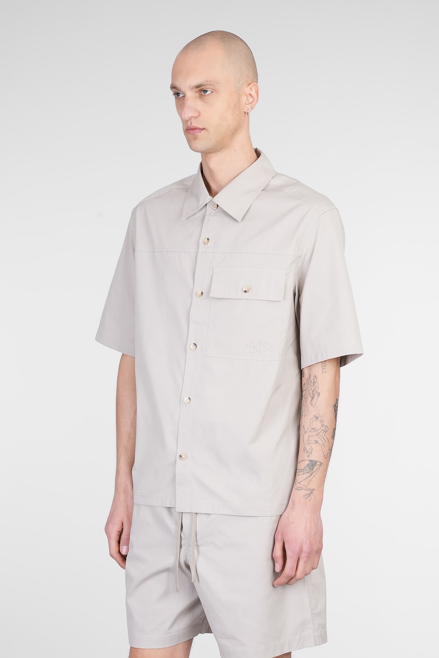 Shop Maison Kitsuné Shirt In Grey Cotton