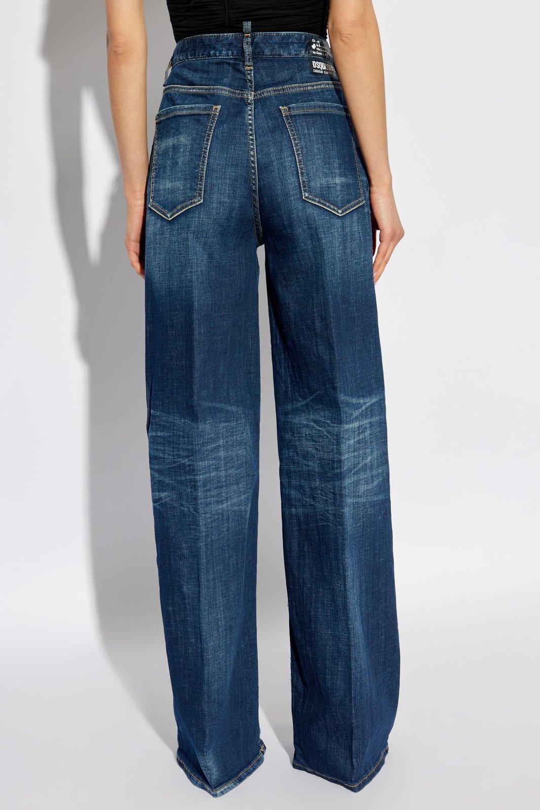 Dsquared2 Wide Leg High Waist Jeans In Navy Blue
