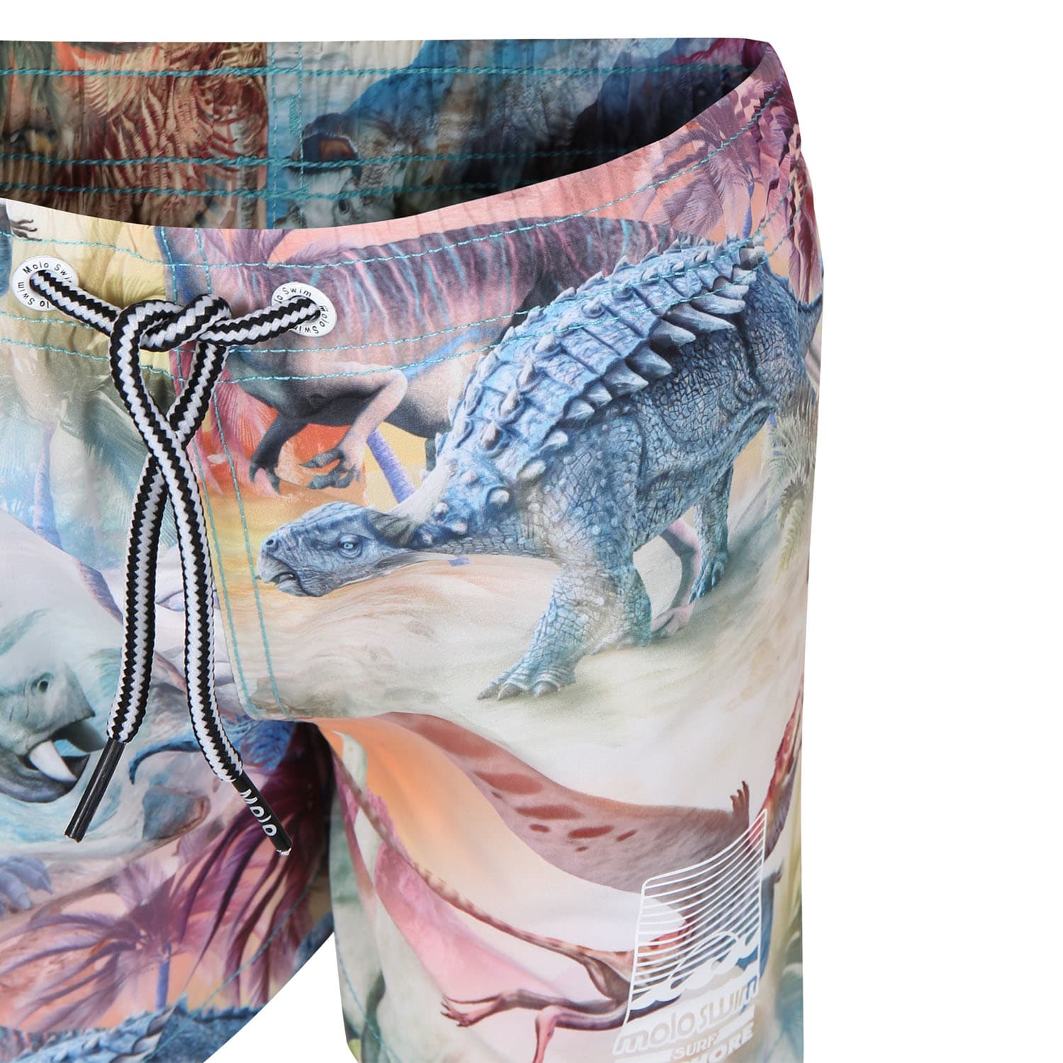 Shop Molo Multicolor Swim Shorts For Boy With Dinosaur Print