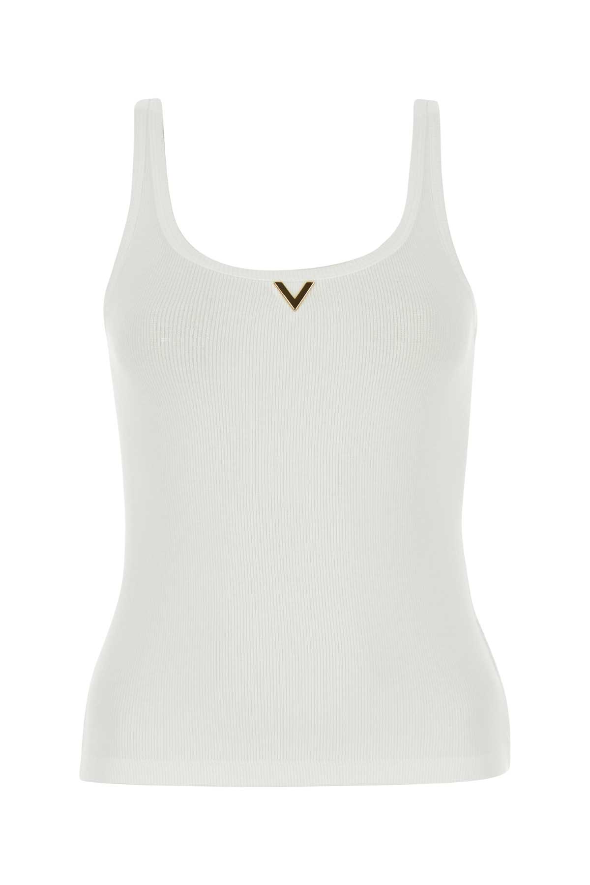 Shop Valentino White Stretch Cotton Tank Top In Bianco