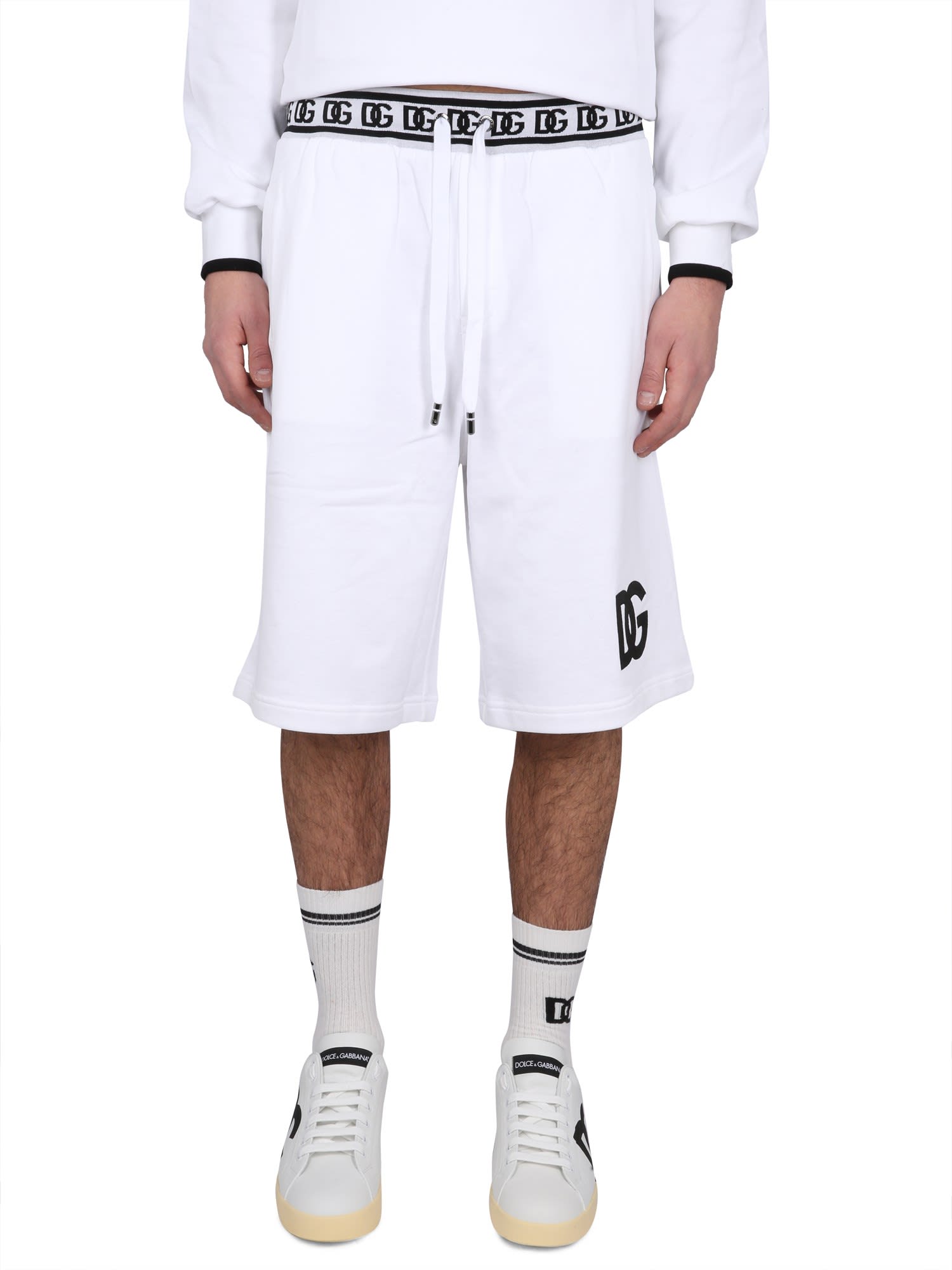 Dolce & Gabbana Jogging Bermuda Shorts With Logo Embroidery In White ModeSens
