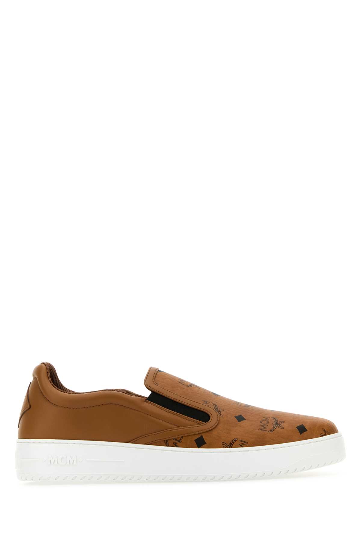 Shop Mcm Caramel Canvas And Leather Terrain Slip Ons In Cognac