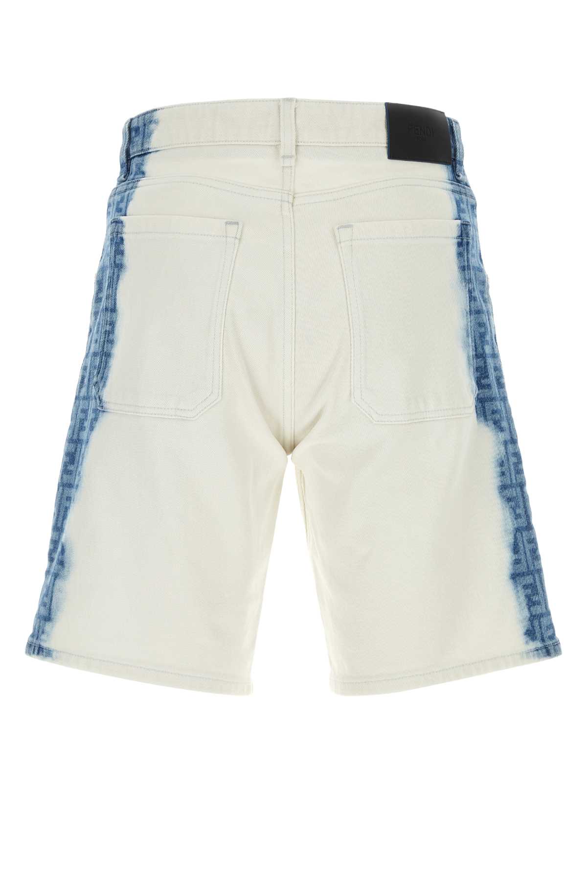 Shop Fendi White Stretch Denim Bermuda Shorts In Darkblu