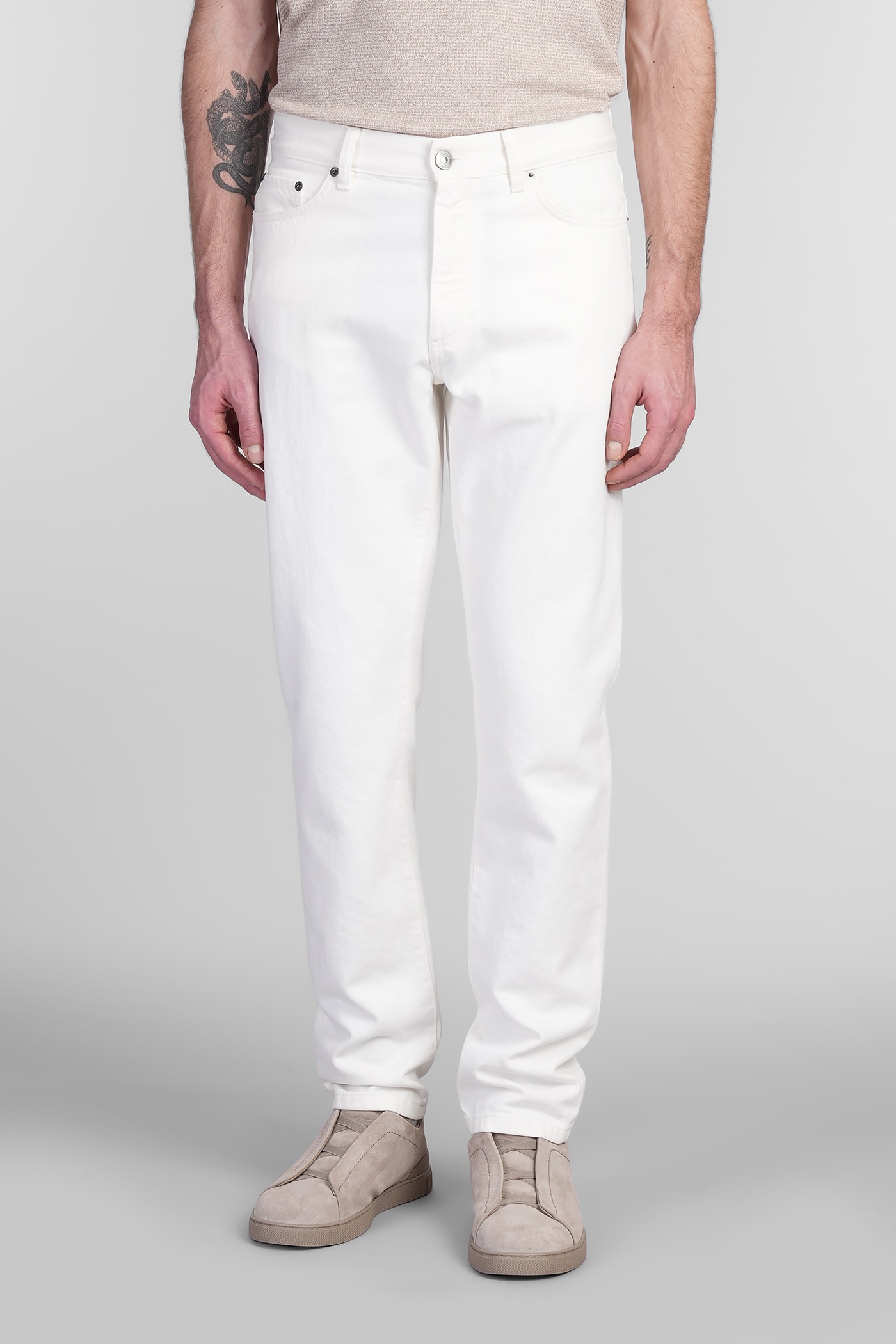 Zegna White Rinse-washed Stretch Cotton Roccia Jeans In White