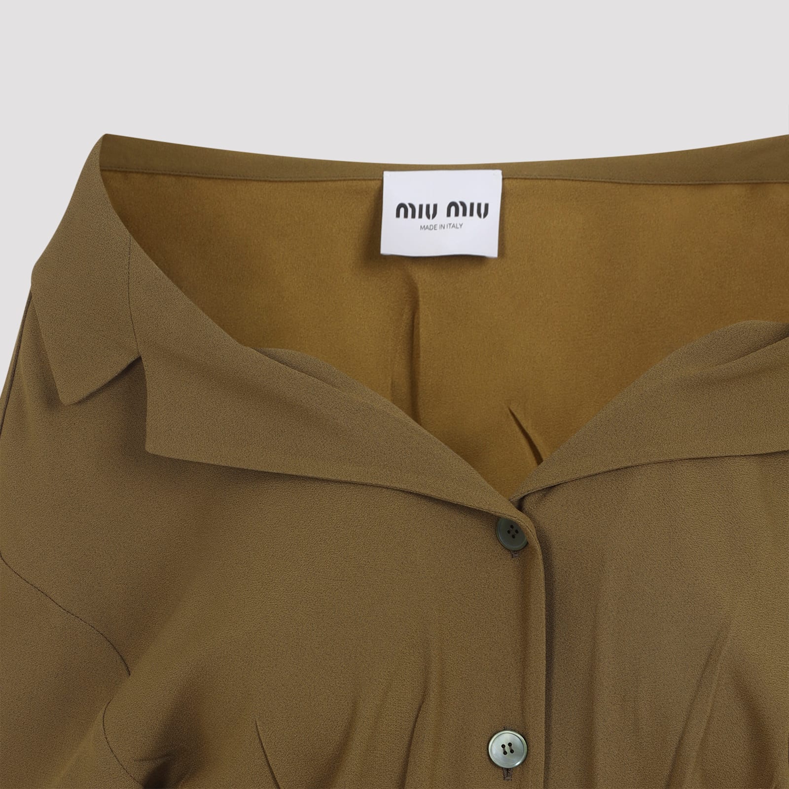 Miu Miu Long Sleeve Dress With Pockets And Elastic Waist In Green