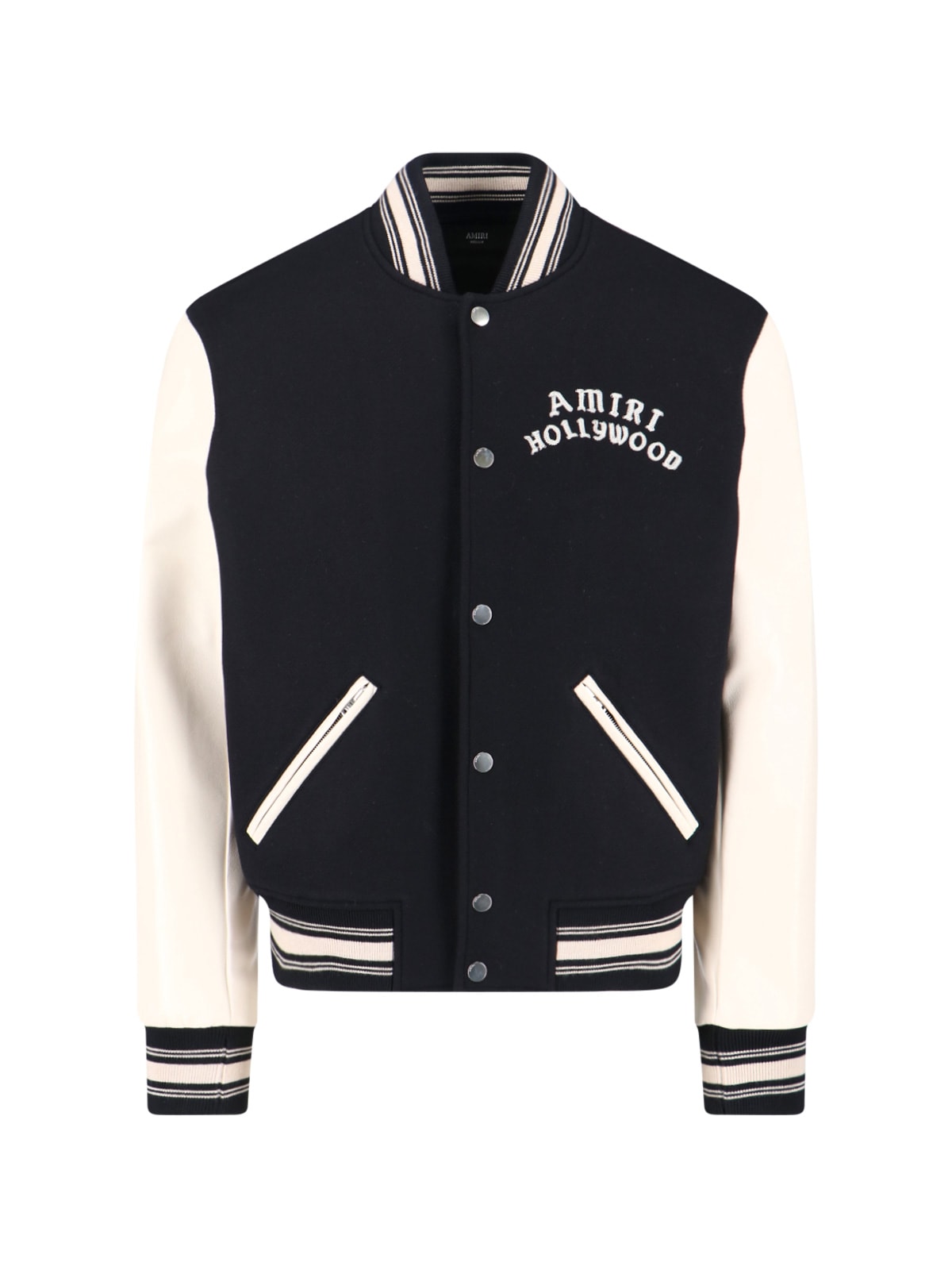 Amiri Varsity Jacket With White Contrasting Sleeves And Embroidered Detailing In Black