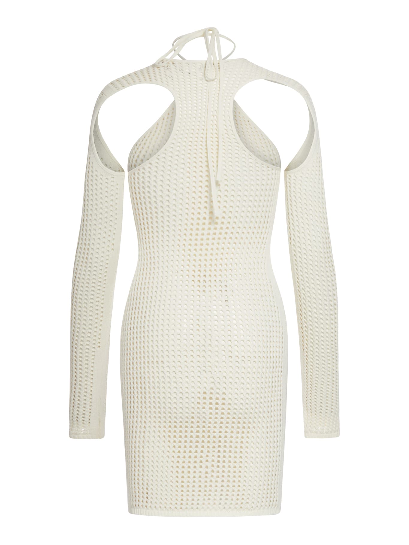 Shop Andreädamo Fishnet Knit Halter Neck Mini Dress With In Ivory