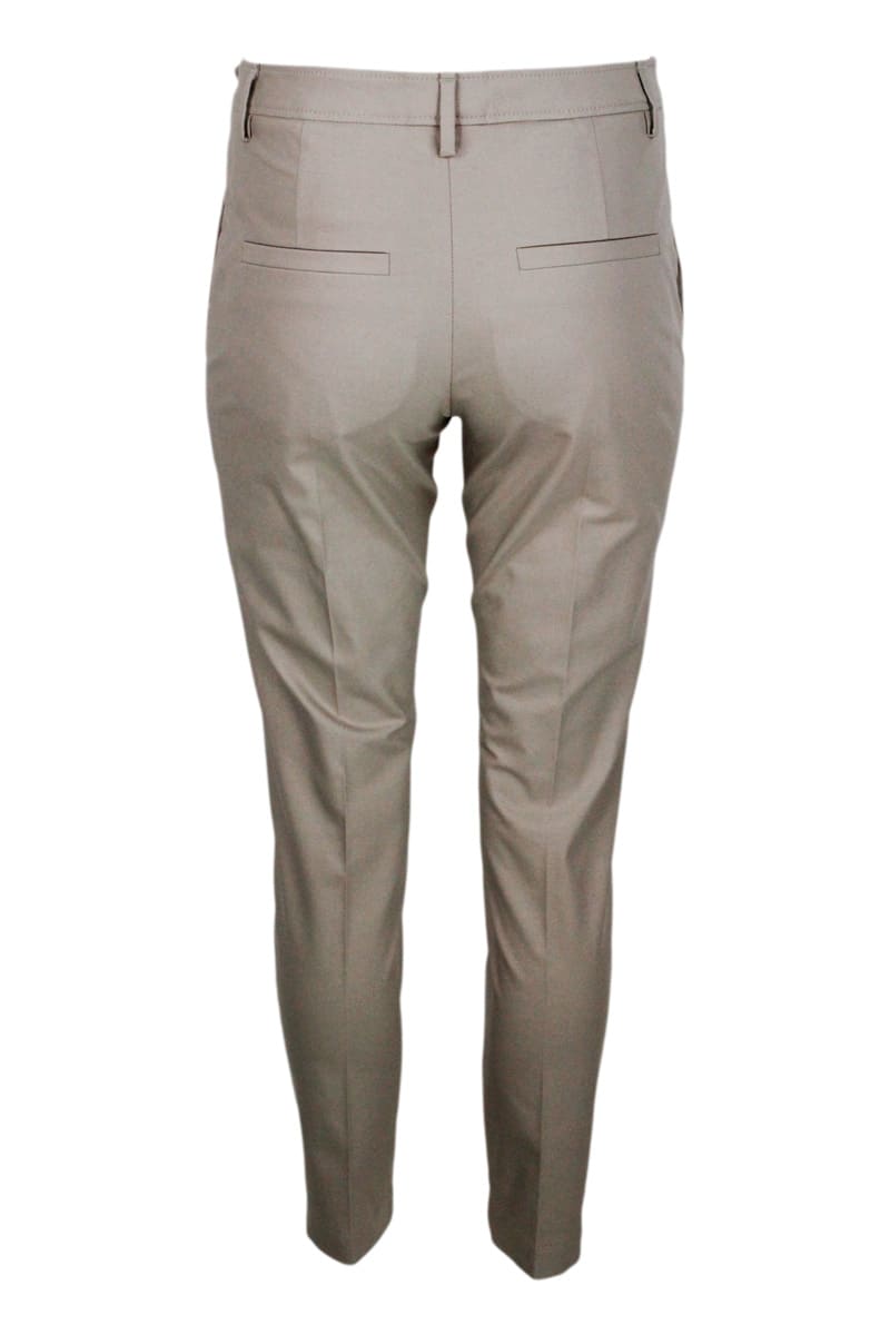 Shop Brunello Cucinelli Boyfit Cigarette Trousers In Stretch Cotton Twill With Light Texture And Waist Loop Embellished With In Beige