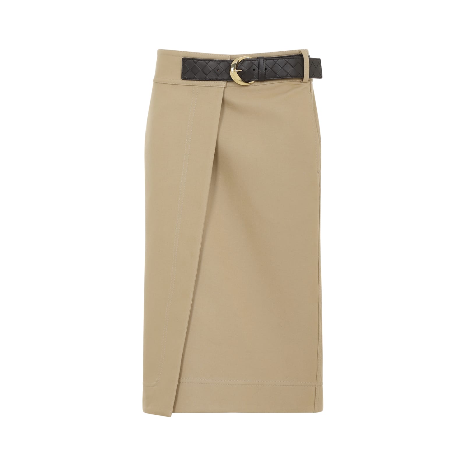 Shop Bottega Veneta Canvas Midi Skirt In Pale Oak