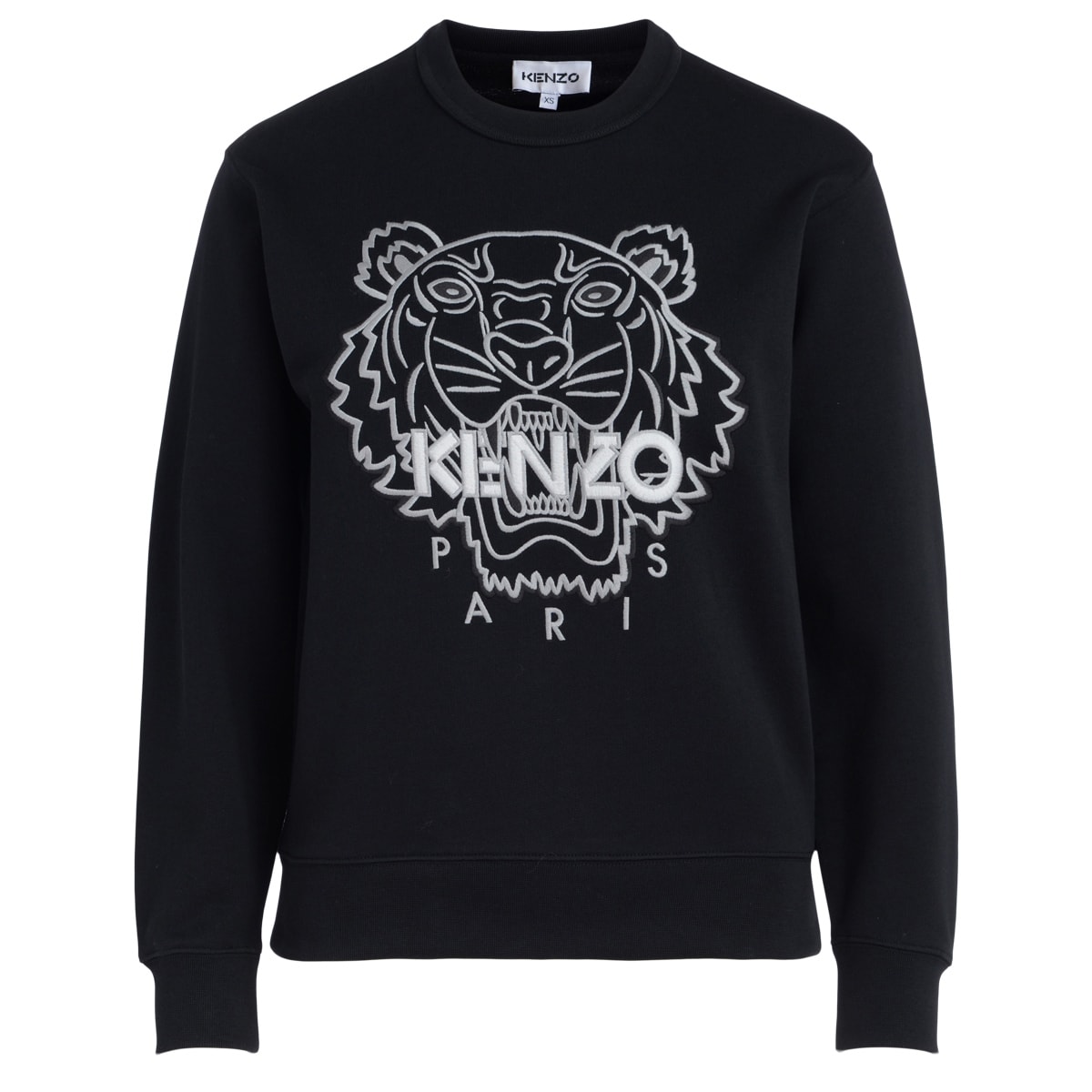 Kenzo Tiger Sweatshirt In Black Cotton With Grey Embroidery