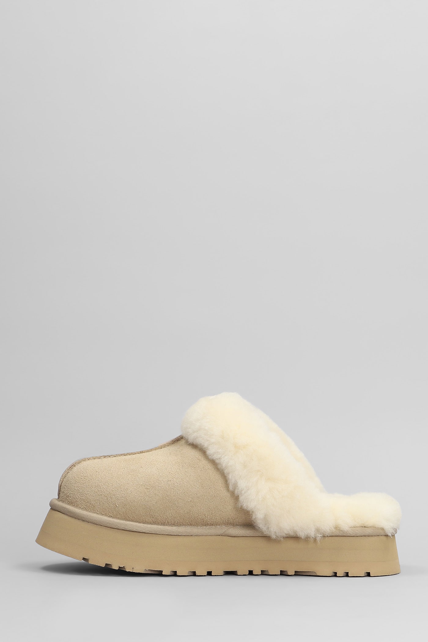 Ugg Disquette Slipper-mule In Beige Suede