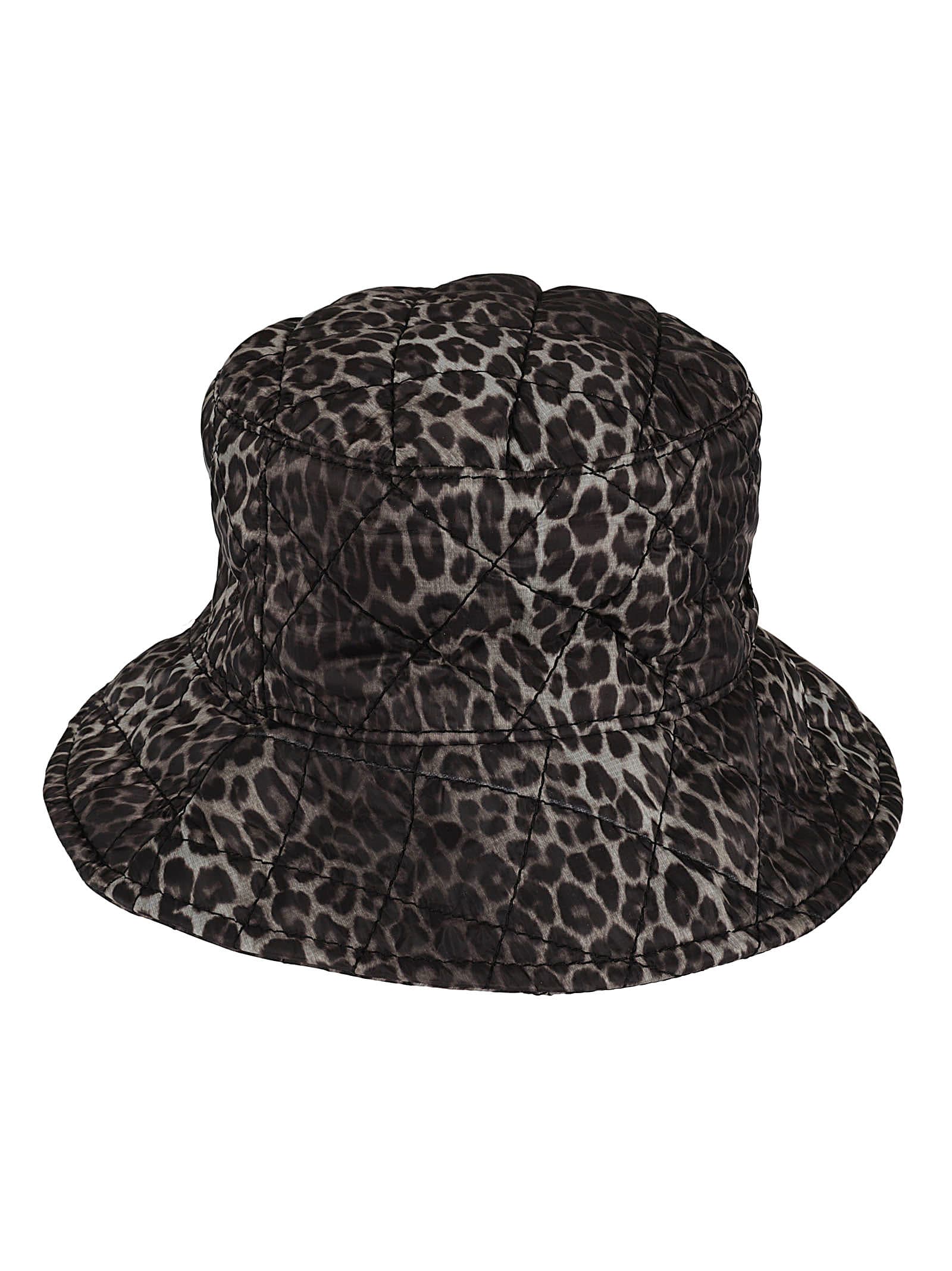 Maison Michel Leopard Print Quilted Bucket Hat