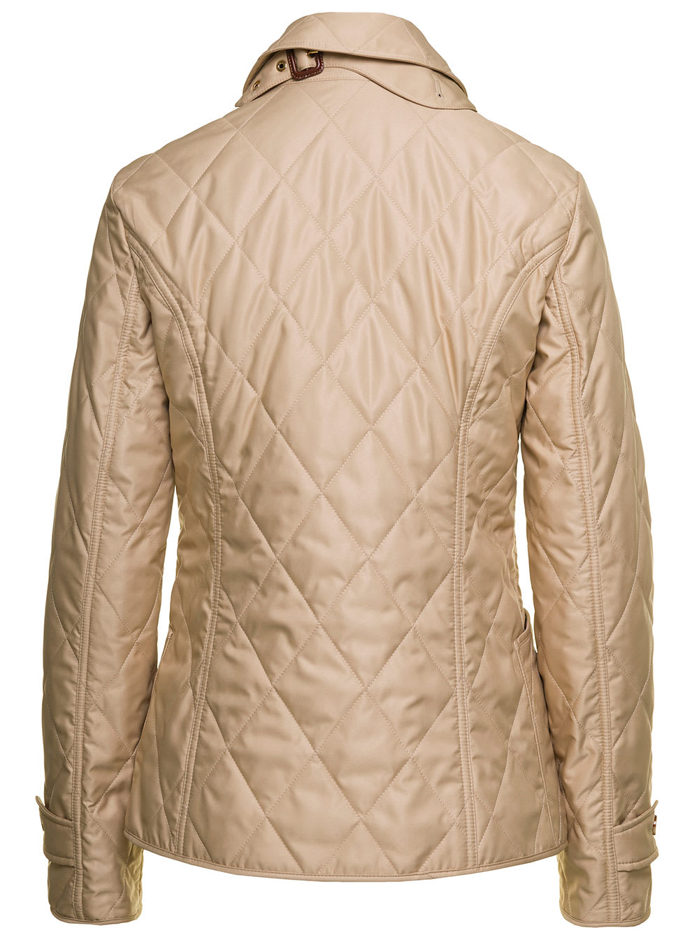 Shop Burberry Beige Single-breasted Down Jacket With Quilted Texture In Stretch Fabric Woman
