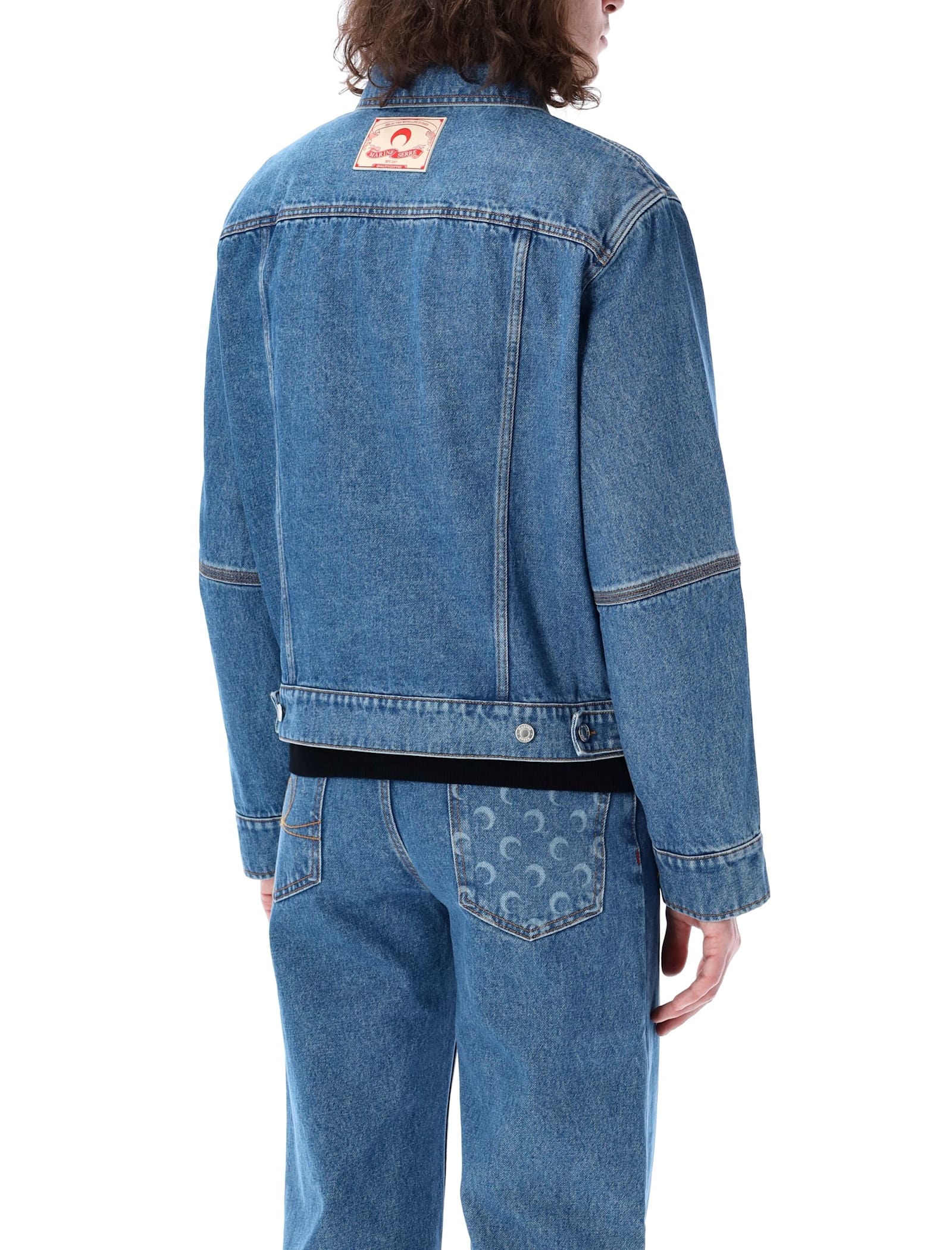 Marine Serre Structured Denim Jacket Featuring Chest Pockets In Clear Blue