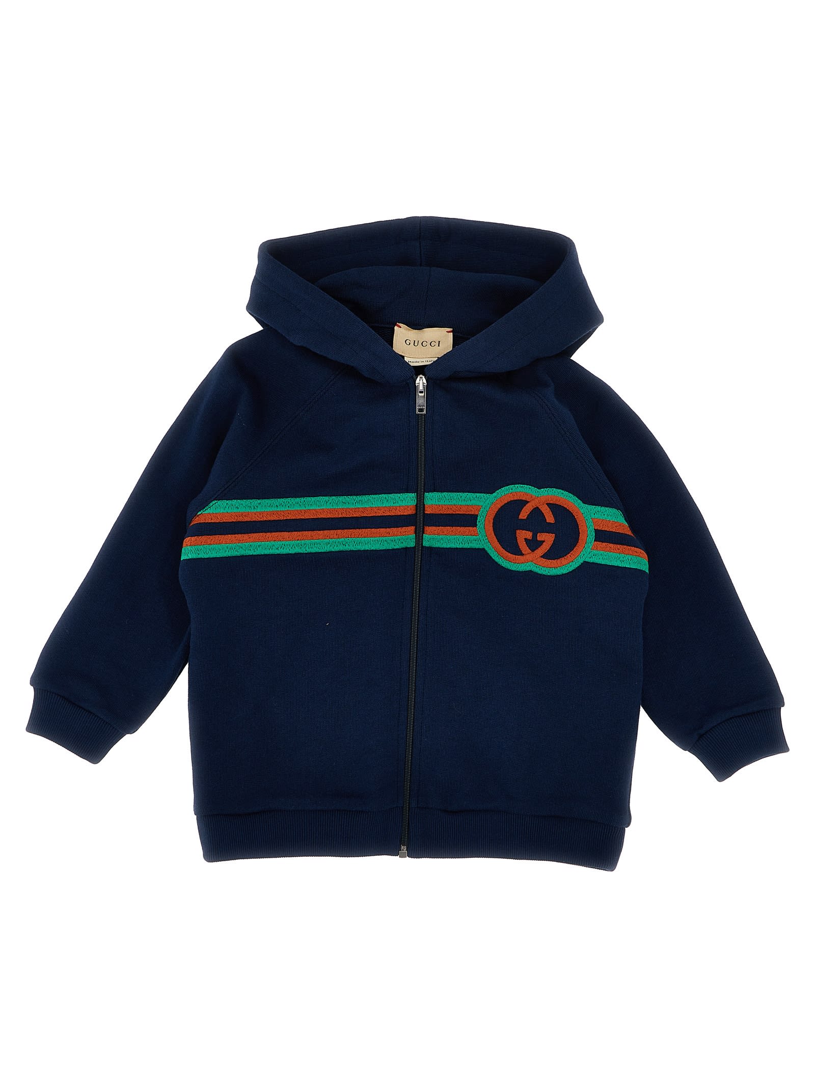Gucci Babies' Logo Embroidery Hoodie In Blue