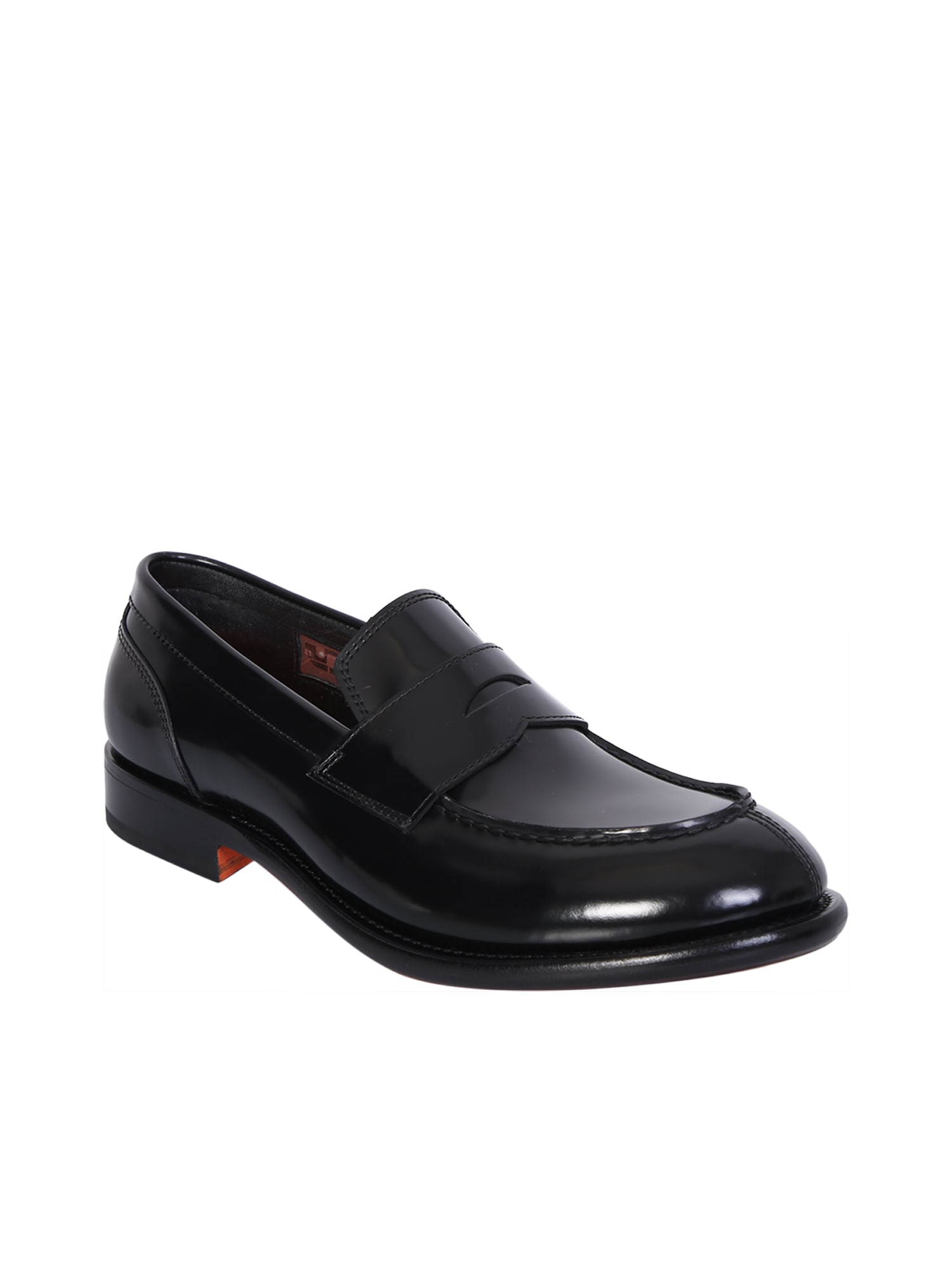 Shop Santoni Black Leather Loafer