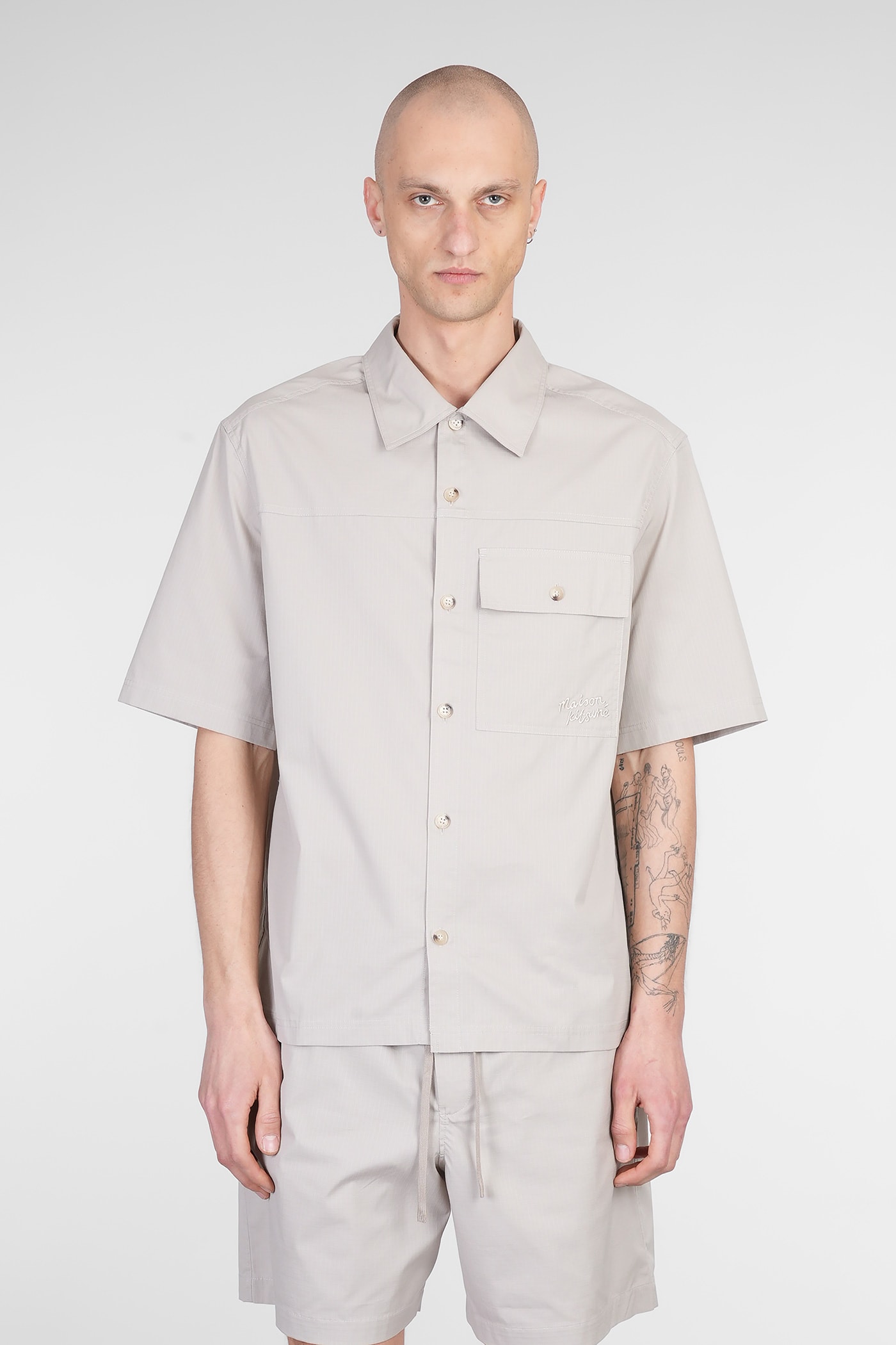 Shop Maison Kitsuné Shirt In Grey Cotton