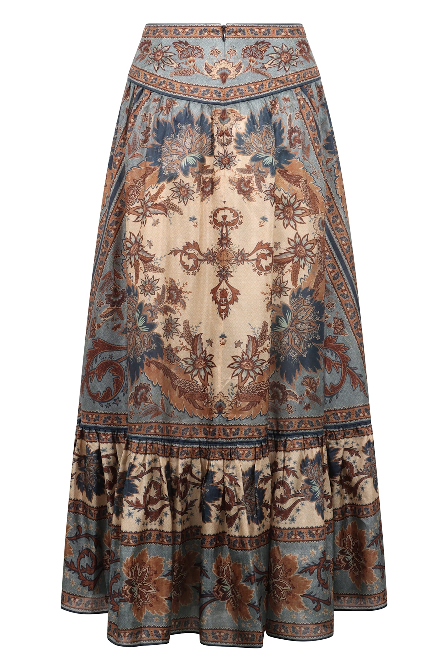 Zimmermann Ascension Printed Silk Skirt In Blue