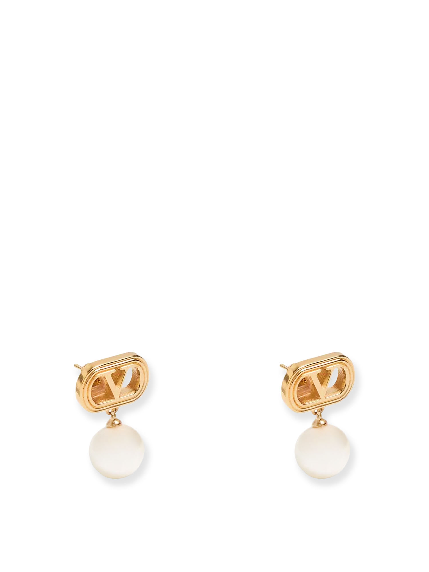 Valentino Ovalette Metal Earrings With Swarovski Pearls In Gold