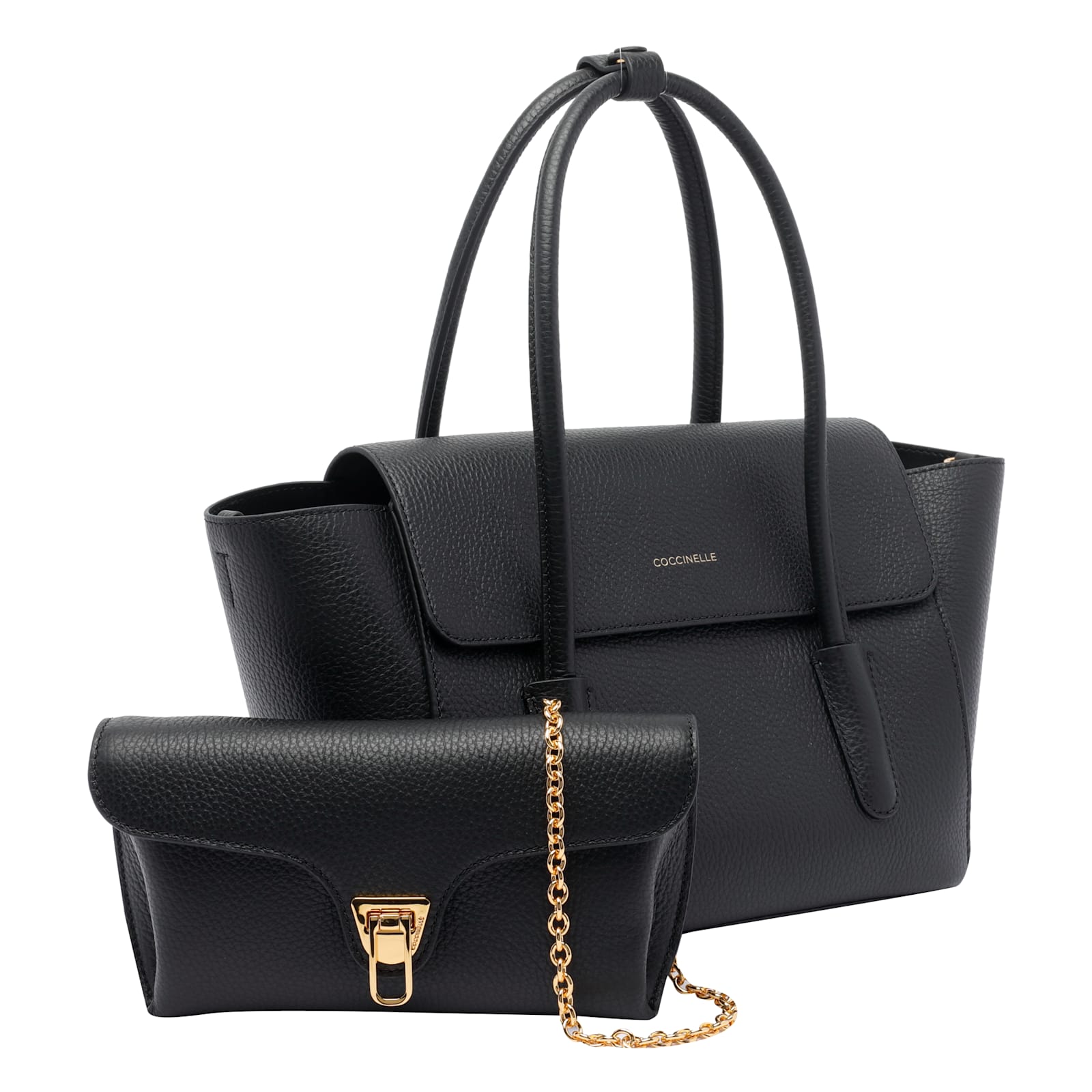 Coccinelle Double Beat Leather Tote Bag In Black