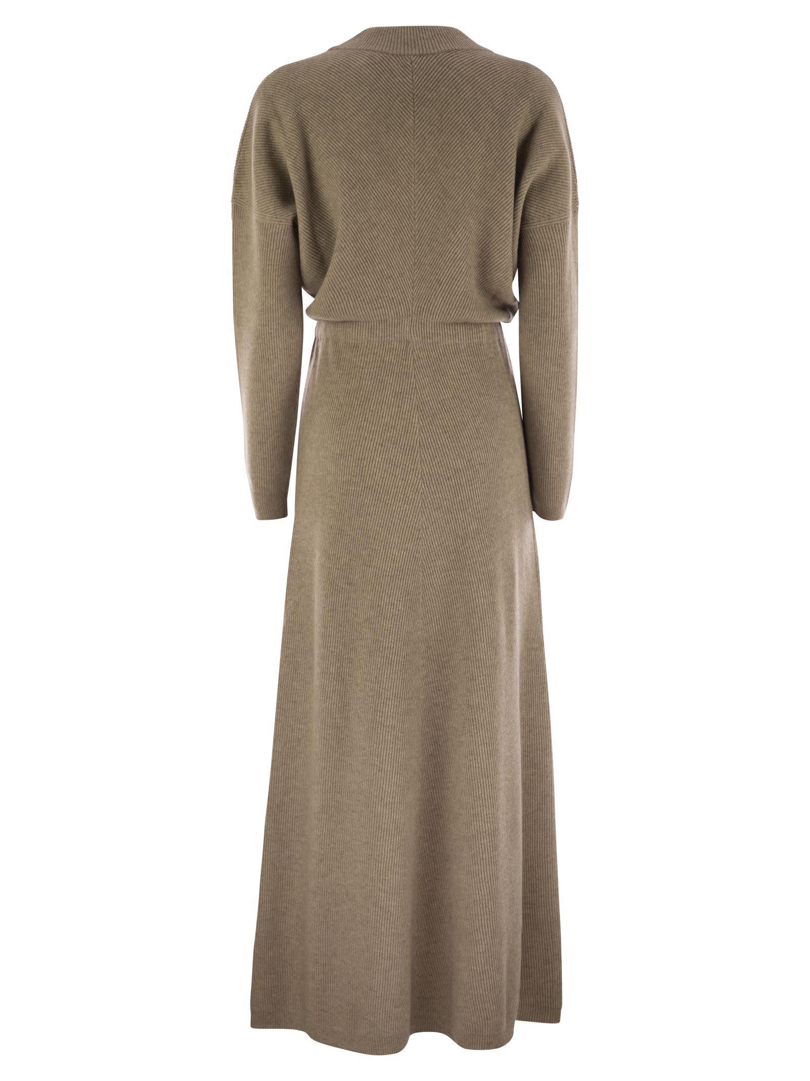 Shop Brunello Cucinelli Diagonal Cashmere Rib Knit Dress In Brown