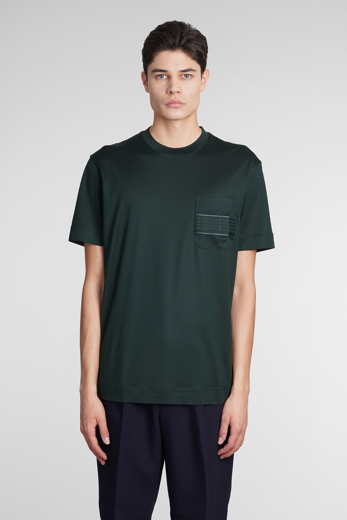 EMPORIO ARMANI T-SHIRT IN GREEN WOOL AND POLYESTER