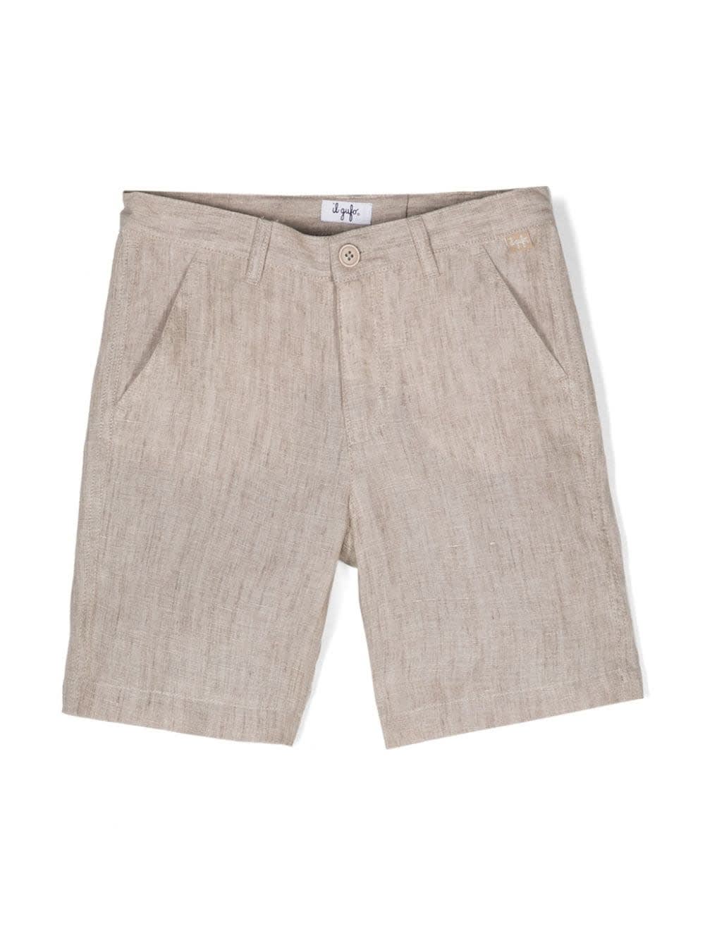 Shop Il Gufo Melange Beige Linen Bermuda Shorts In Brown