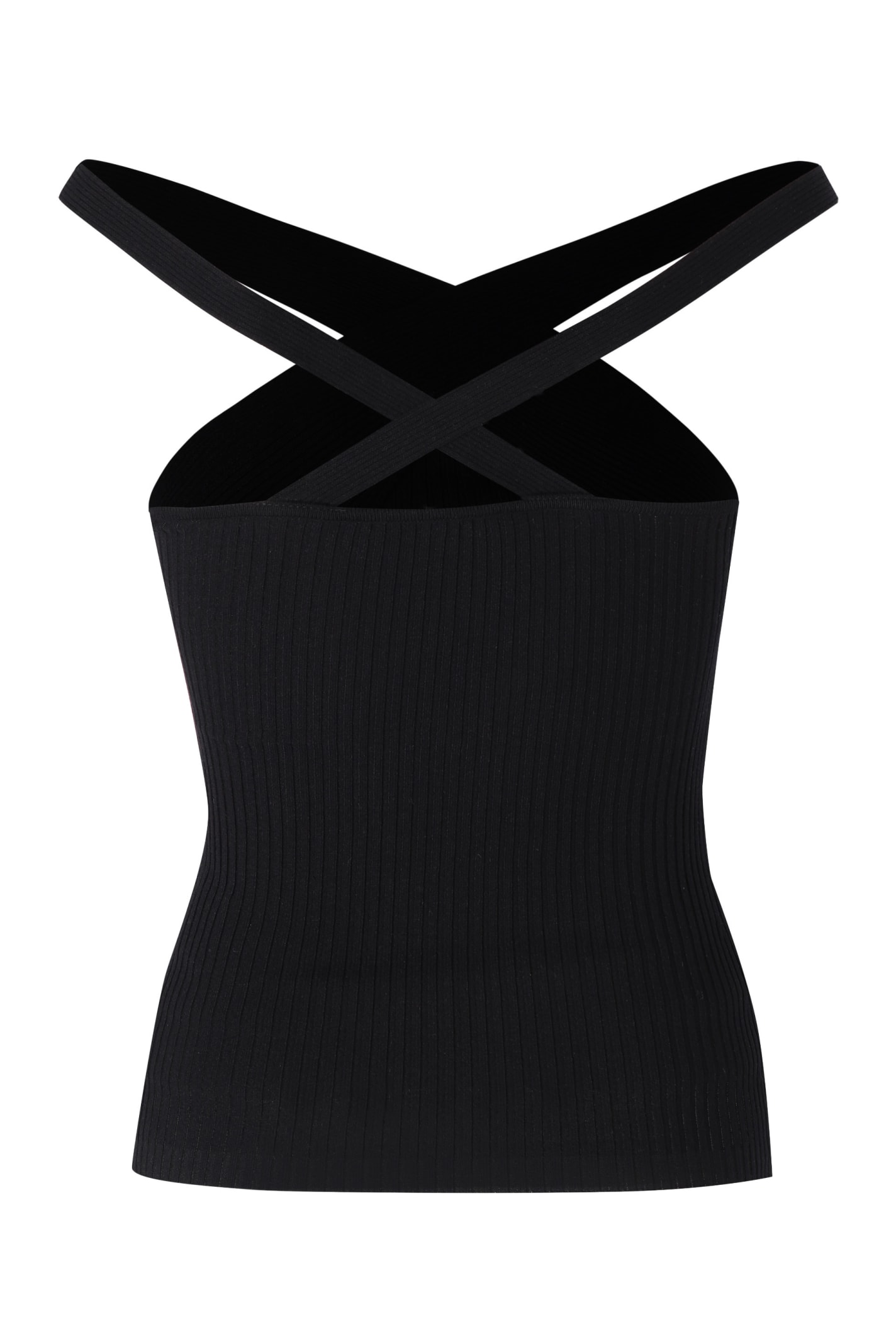 Shop Msgm Ribbed Knit Top In Black