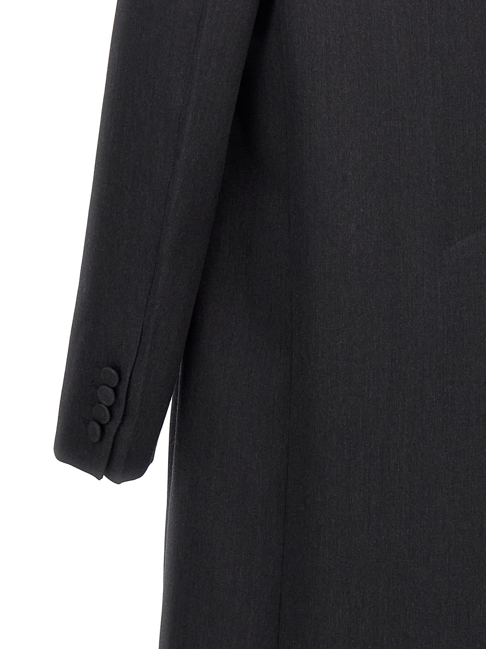 Gucci Grey Double-breasted Coat With Web Detail In Wool Man In Gray