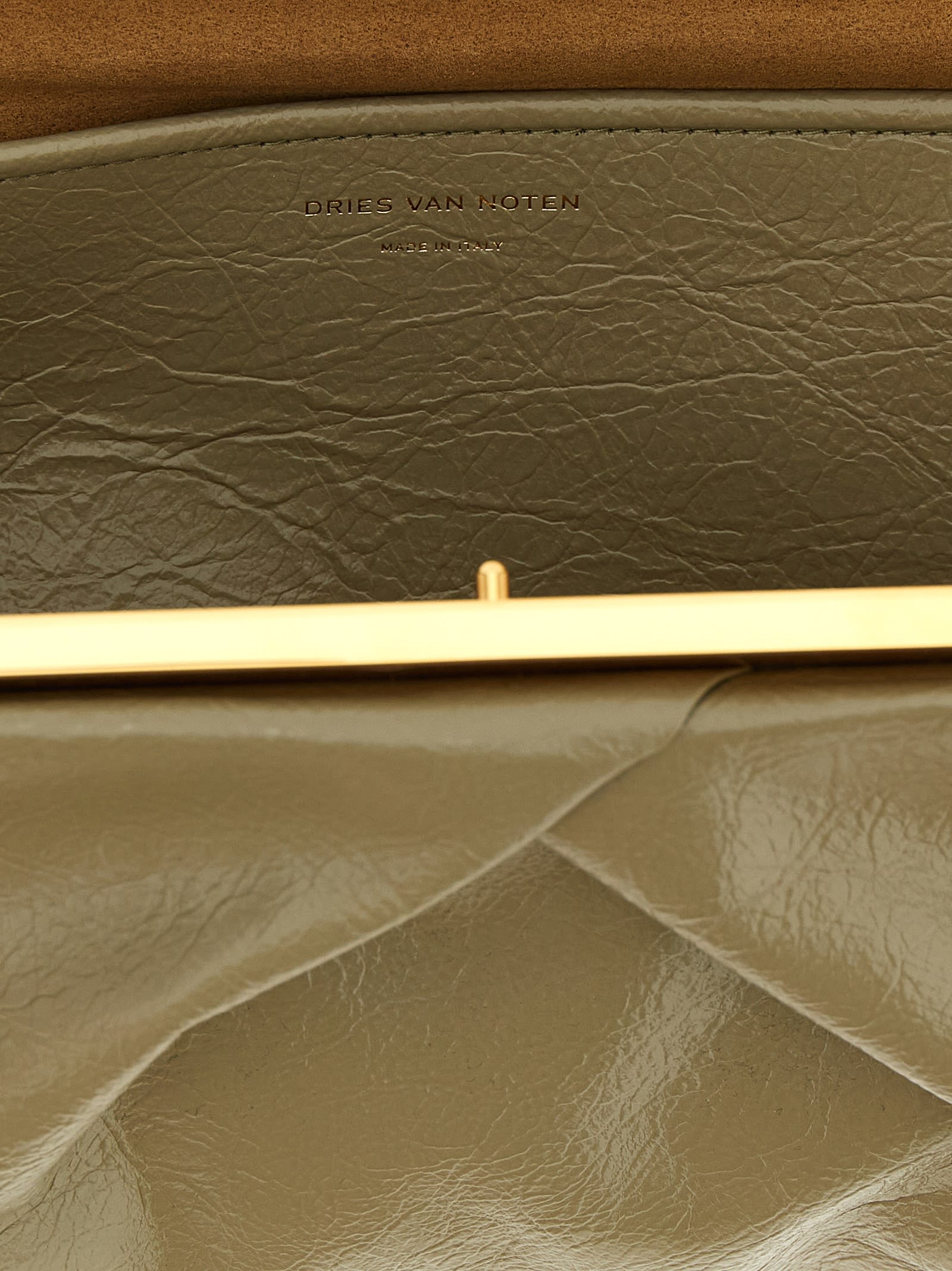 Dries Van Noten Large Textured Clutch Adjustable Strap In Green