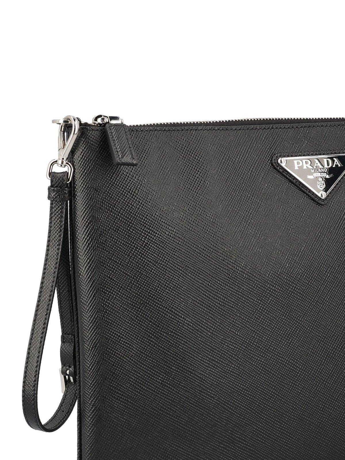 Shop Prada Triangle-logo Zipped Clutch Bag In Nero