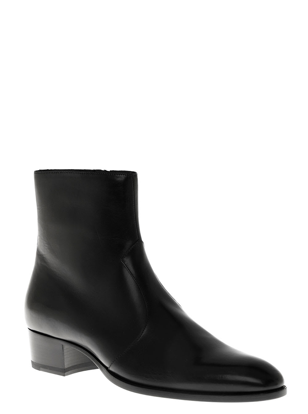 Shop Saint Laurent Wyatt Black Leather Ankle Boots