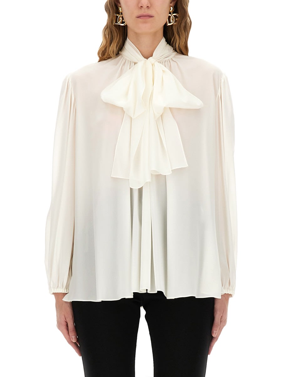 Dolce & Gabbana Silk Shirt With Scarf In White