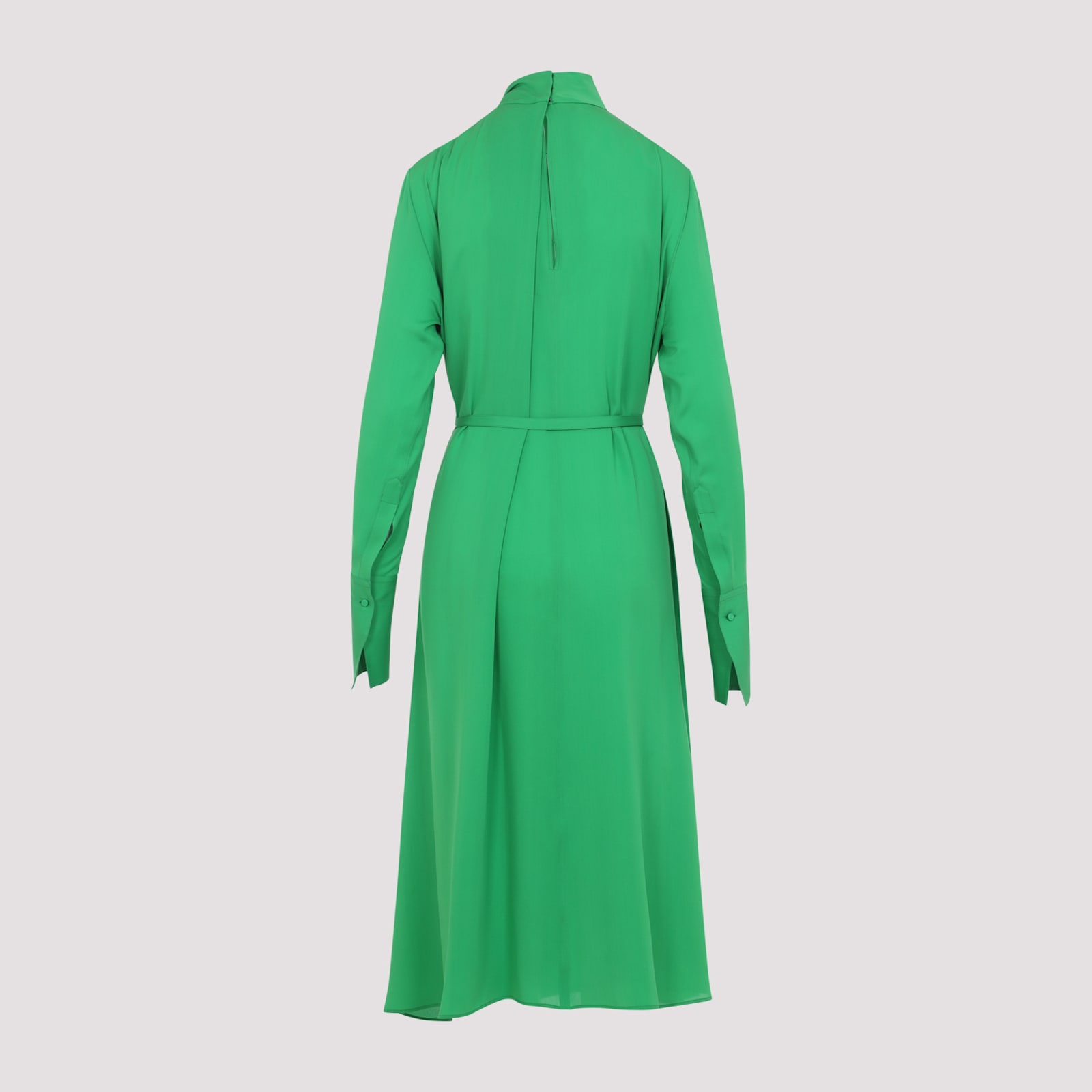 Tom Ford Silk Long Sleeve Midi Dress Belted In Green