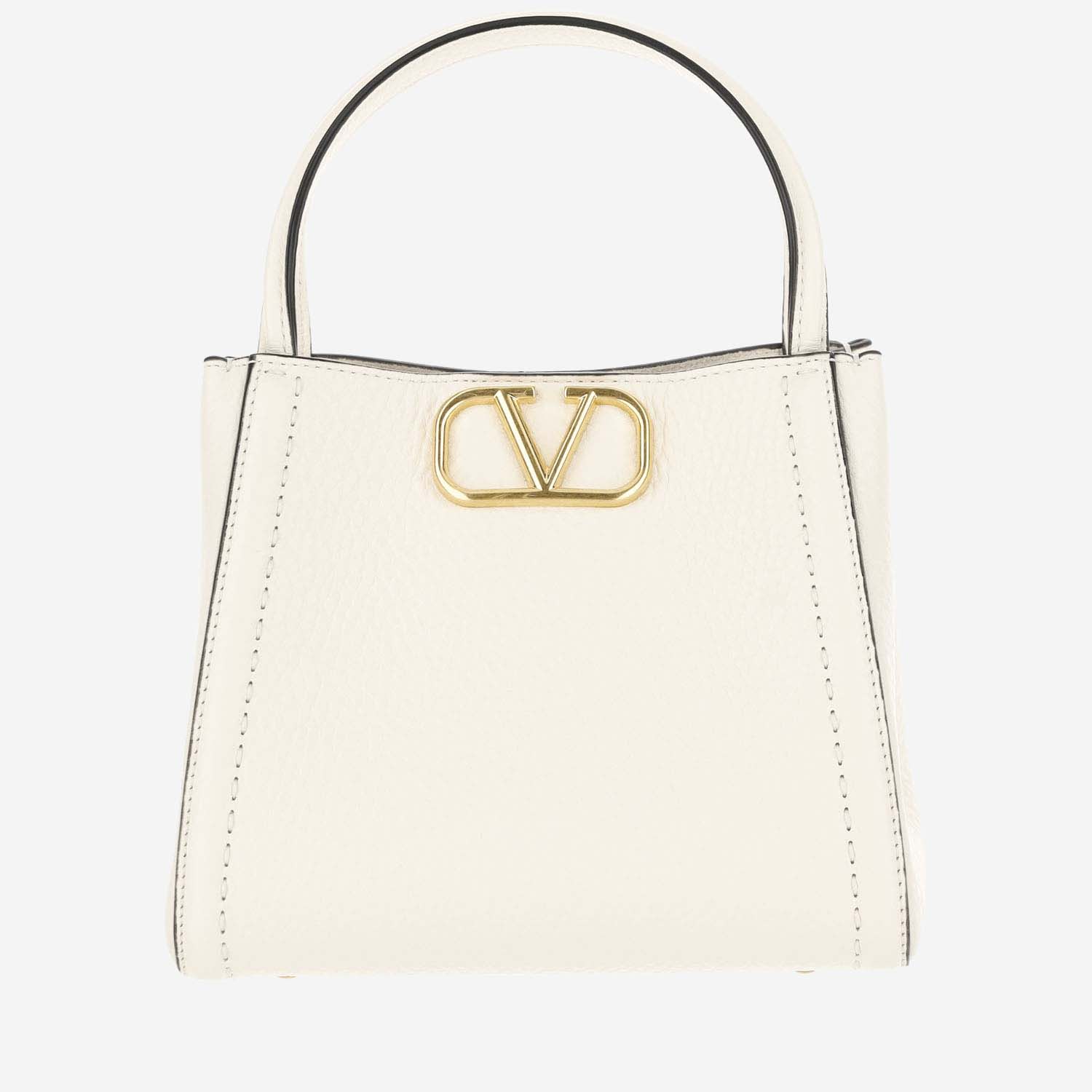 Shop Valentino Alltime Small Handbag Made Of Grained Calf Leather In White