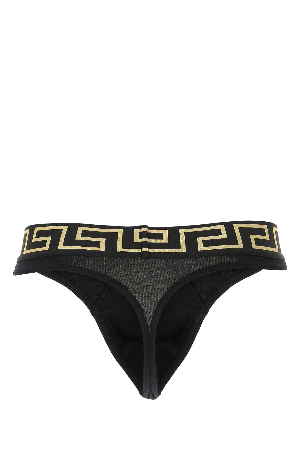 Shop Versace Black Stretch Cotton Thong In A80g