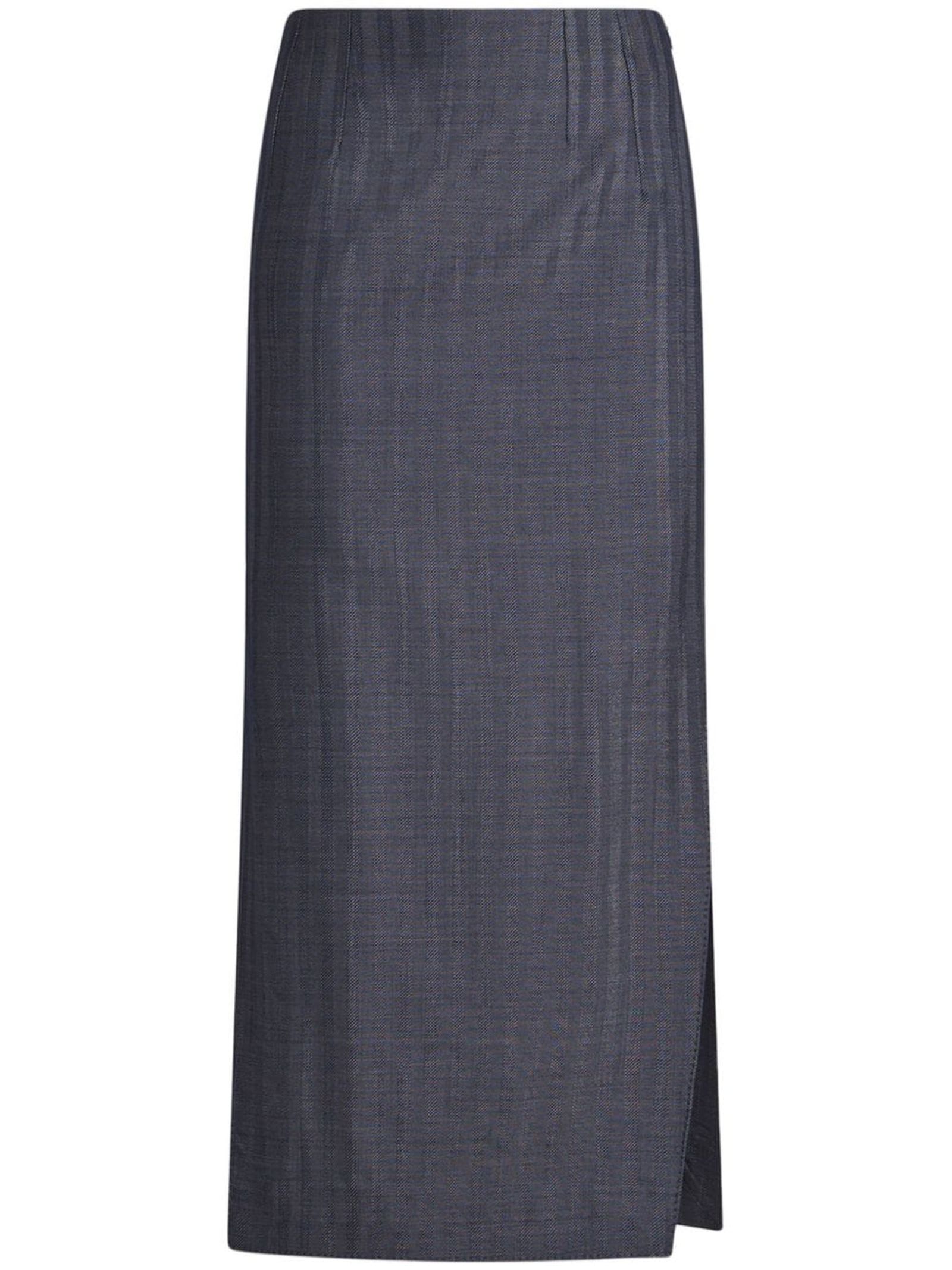 Shop Etro Pencil Midi Skirt In Wool-blend Fabric In Grey