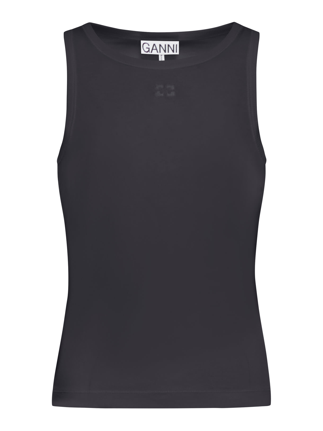 Shop Ganni Soft Cotton Rib Tank Top In Black