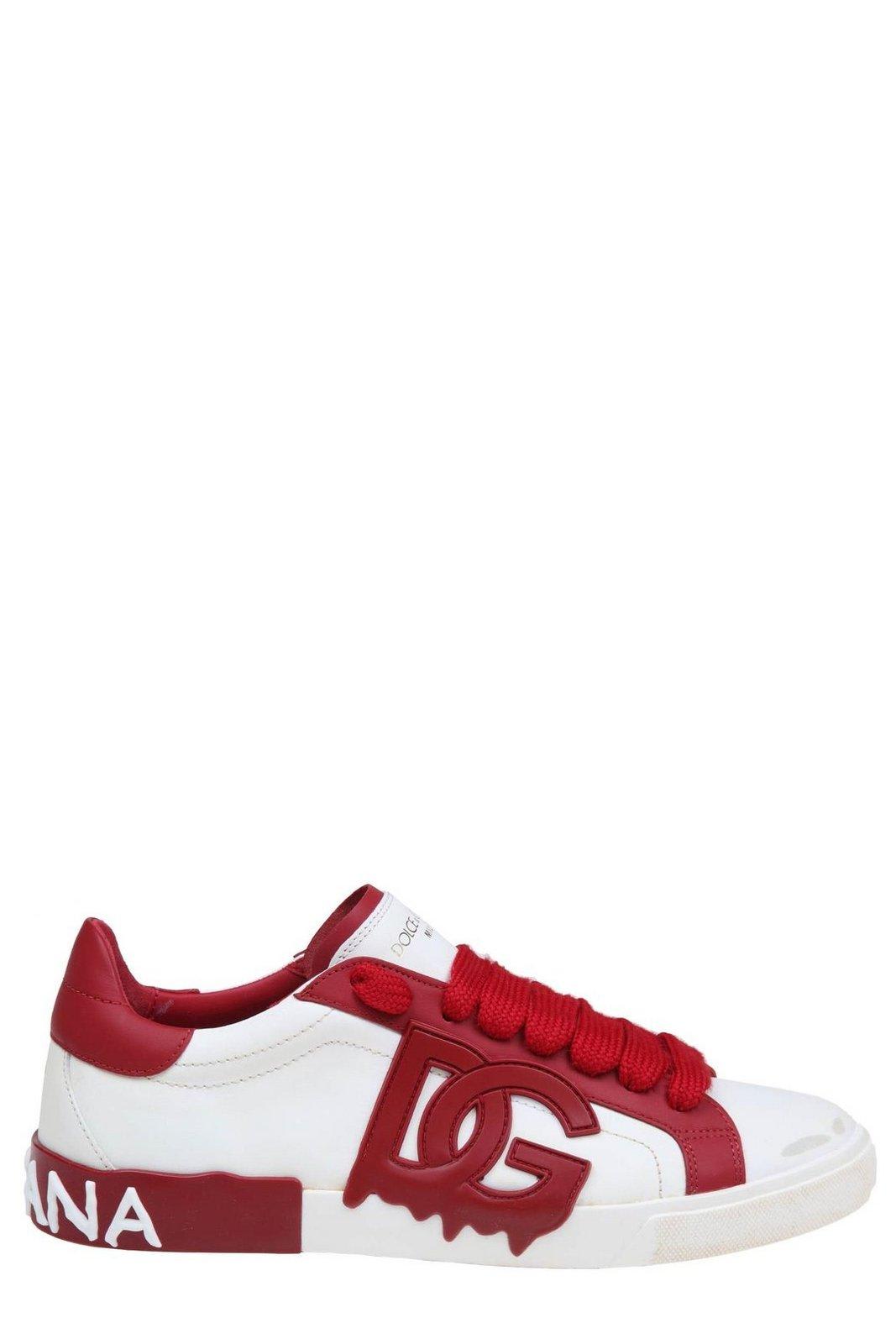 Shop Dolce & Gabbana Portofino Logo Patch Sneakers In White/red