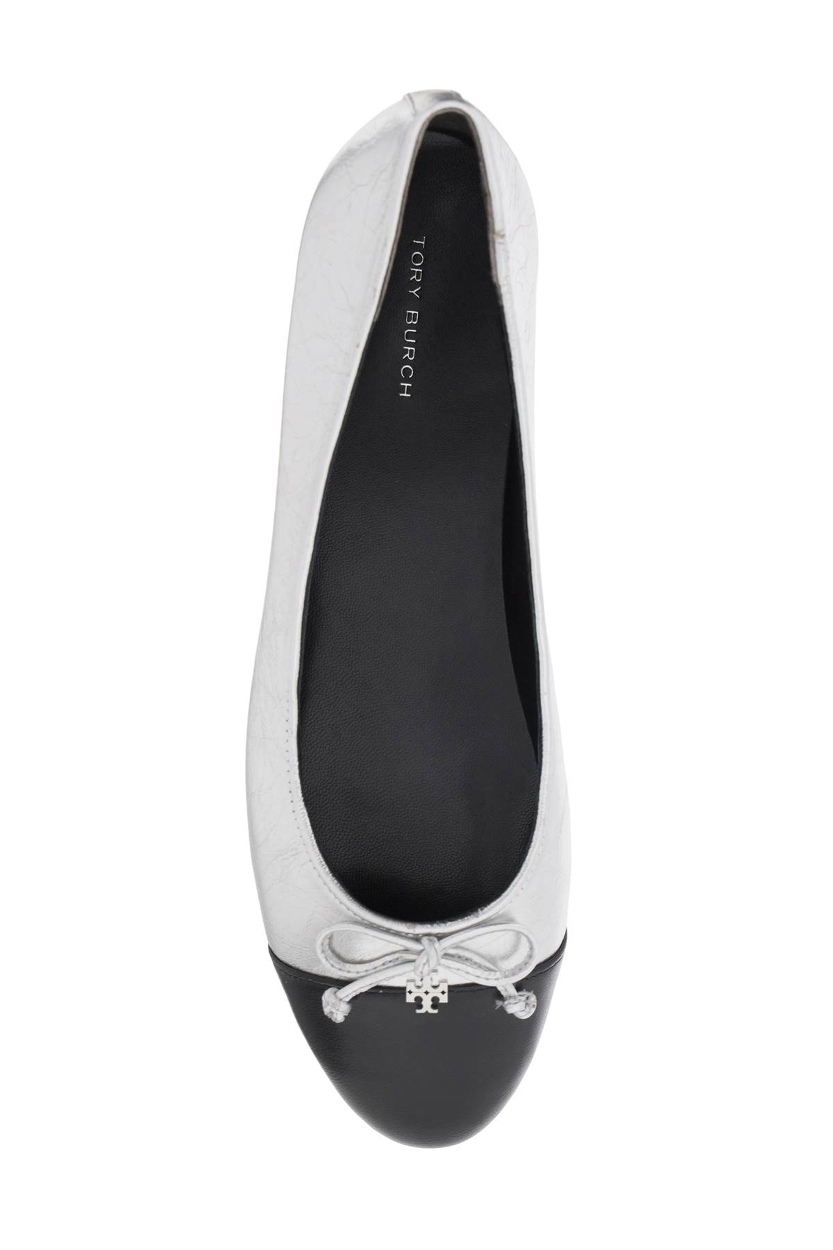 Shop Tory Burch Laminated Ballet Flats With Contrasting Toe Flat Shoes In Silver