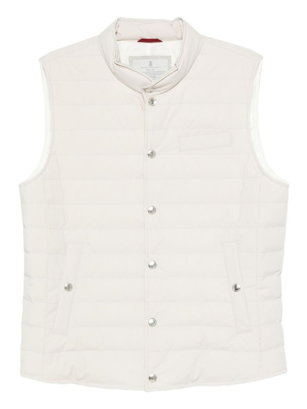 Brunello Cucinelli Men Water-resistant Microfiber Lightweight Down Vest In White