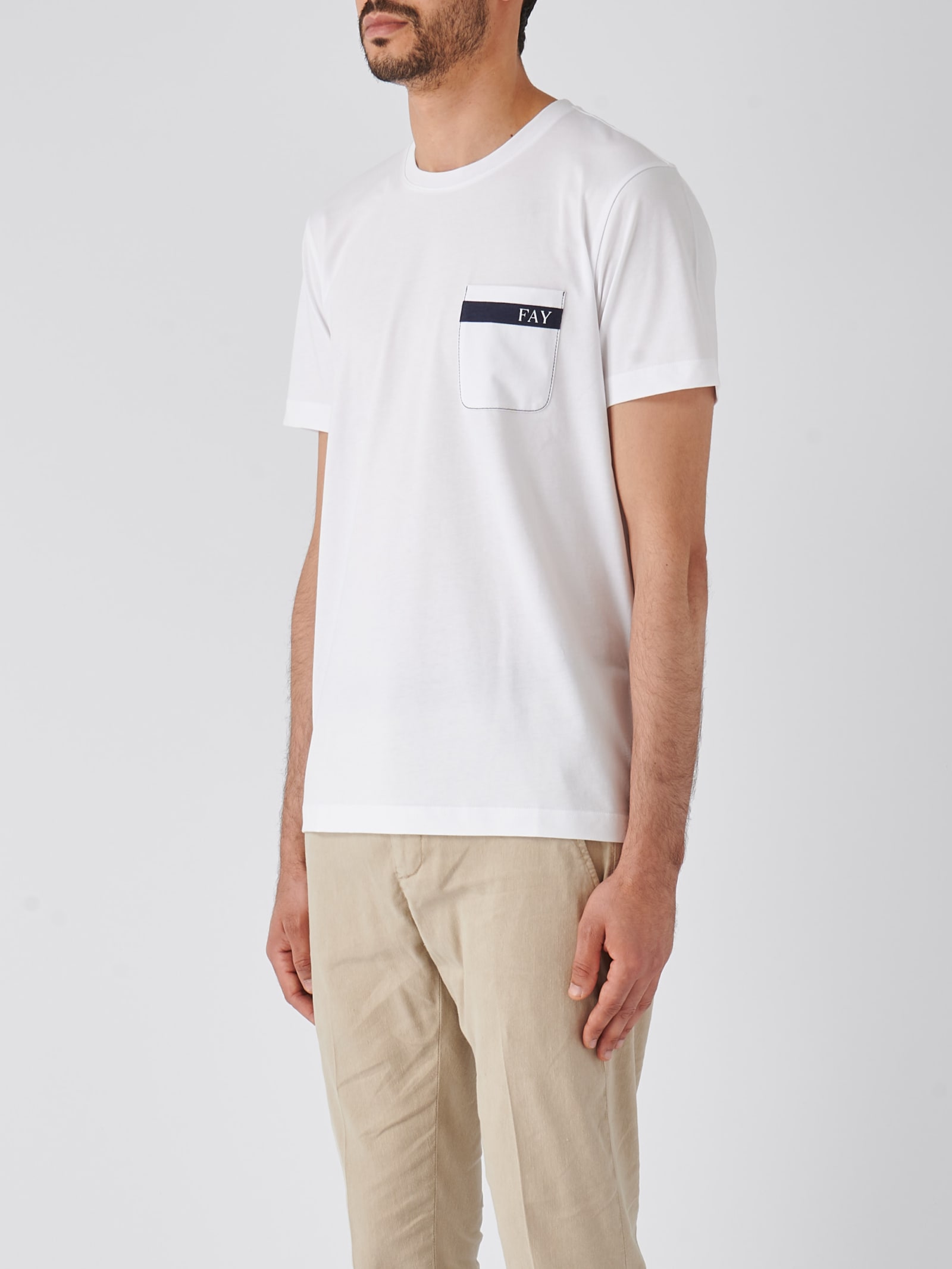 Shop Fay T-shirt Jersey Printed Poket T-shirt In Bianco
