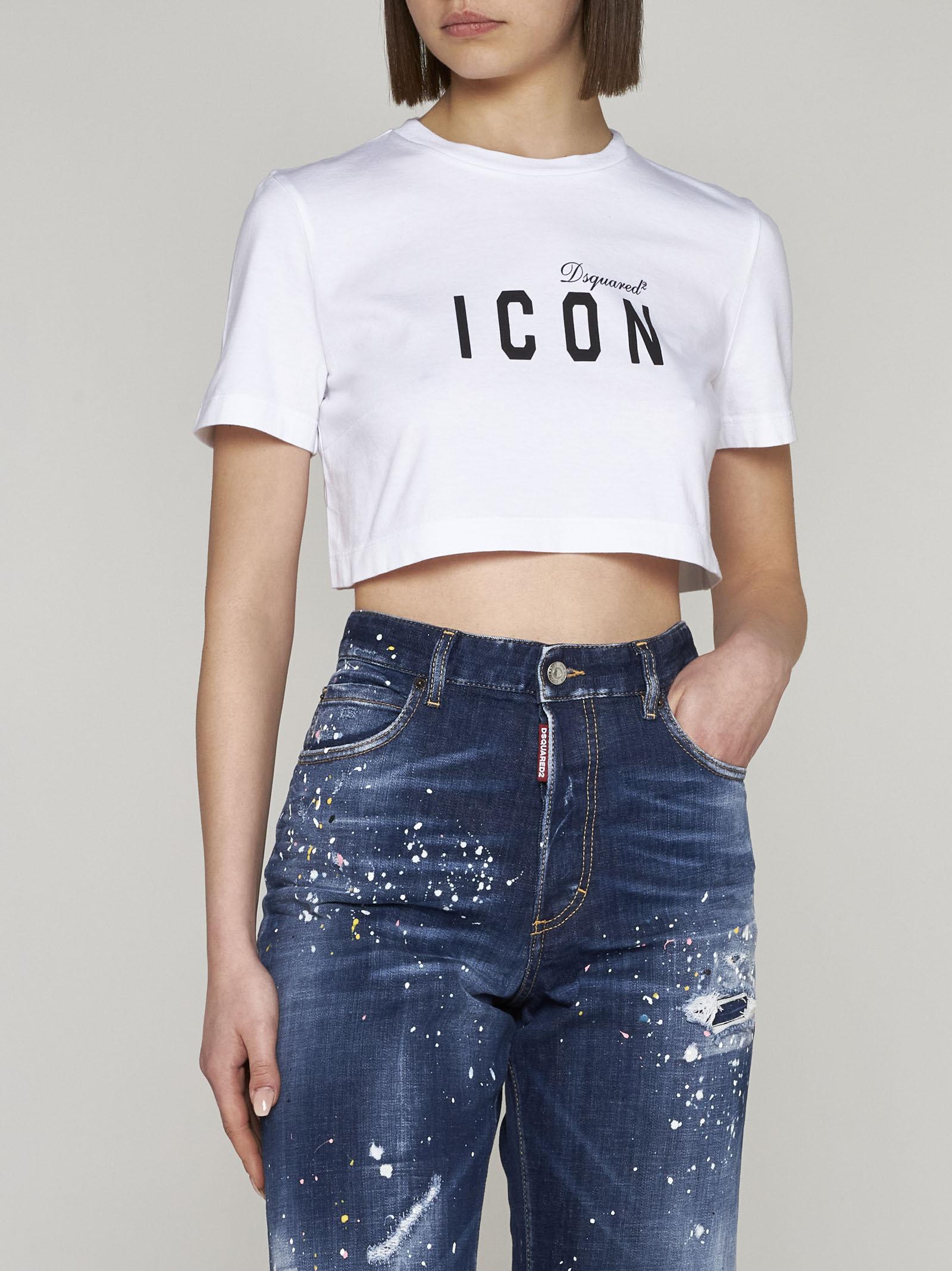 Shop Dsquared2 Icon Cotton Cropped T-shirt In White